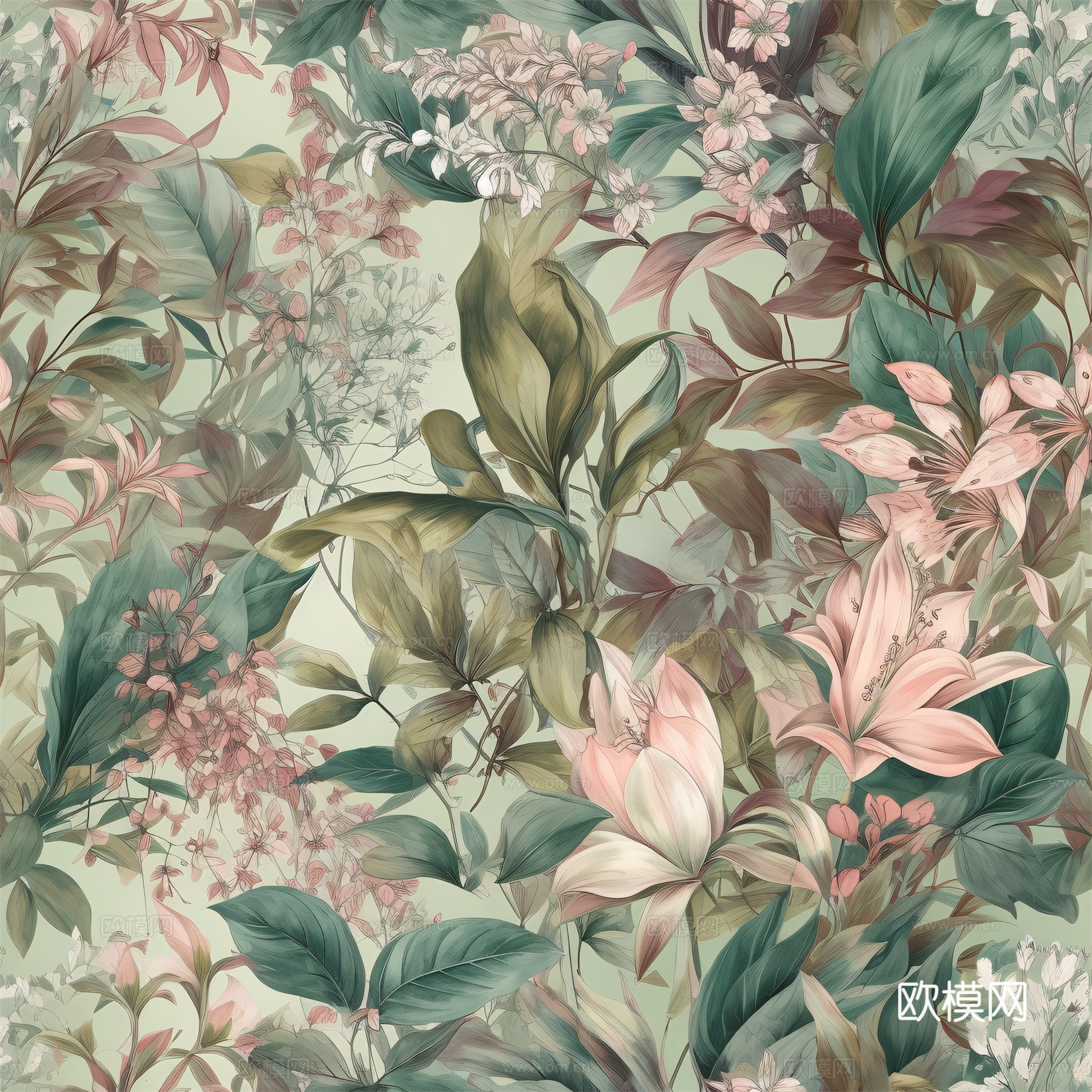 复古小清晰森林系植物纹理图案肌理42