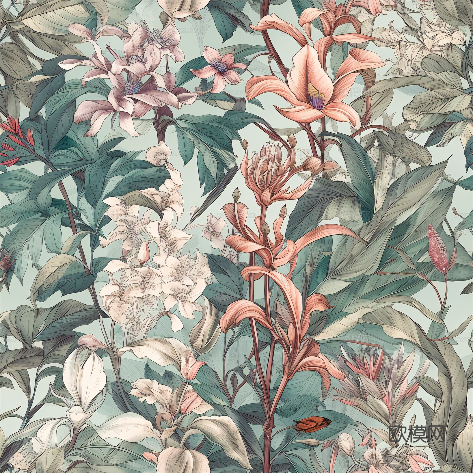 复古小清晰森林系植物纹理图案肌理24