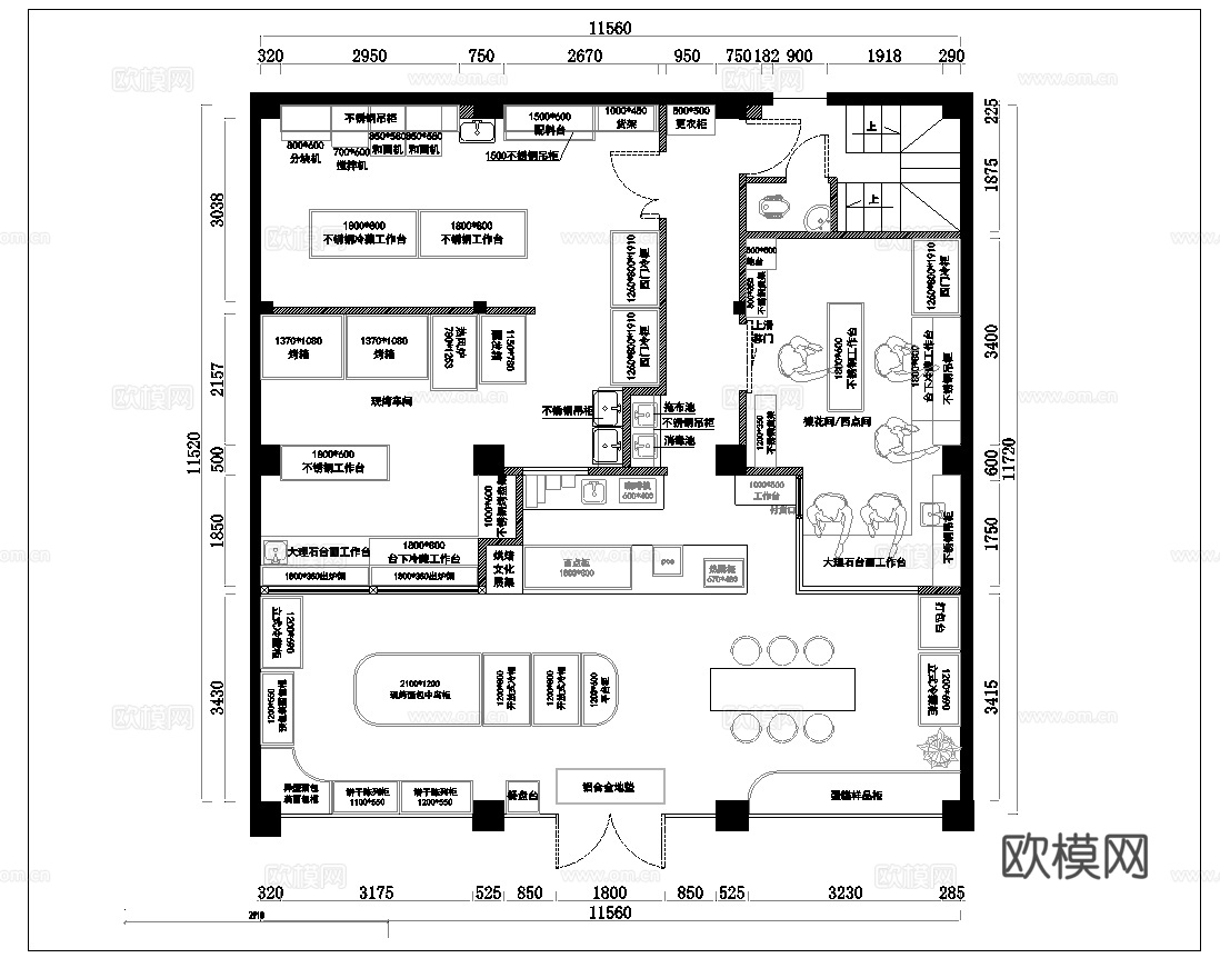 蛋糕面包店  最新全套施工图设计cad施工图