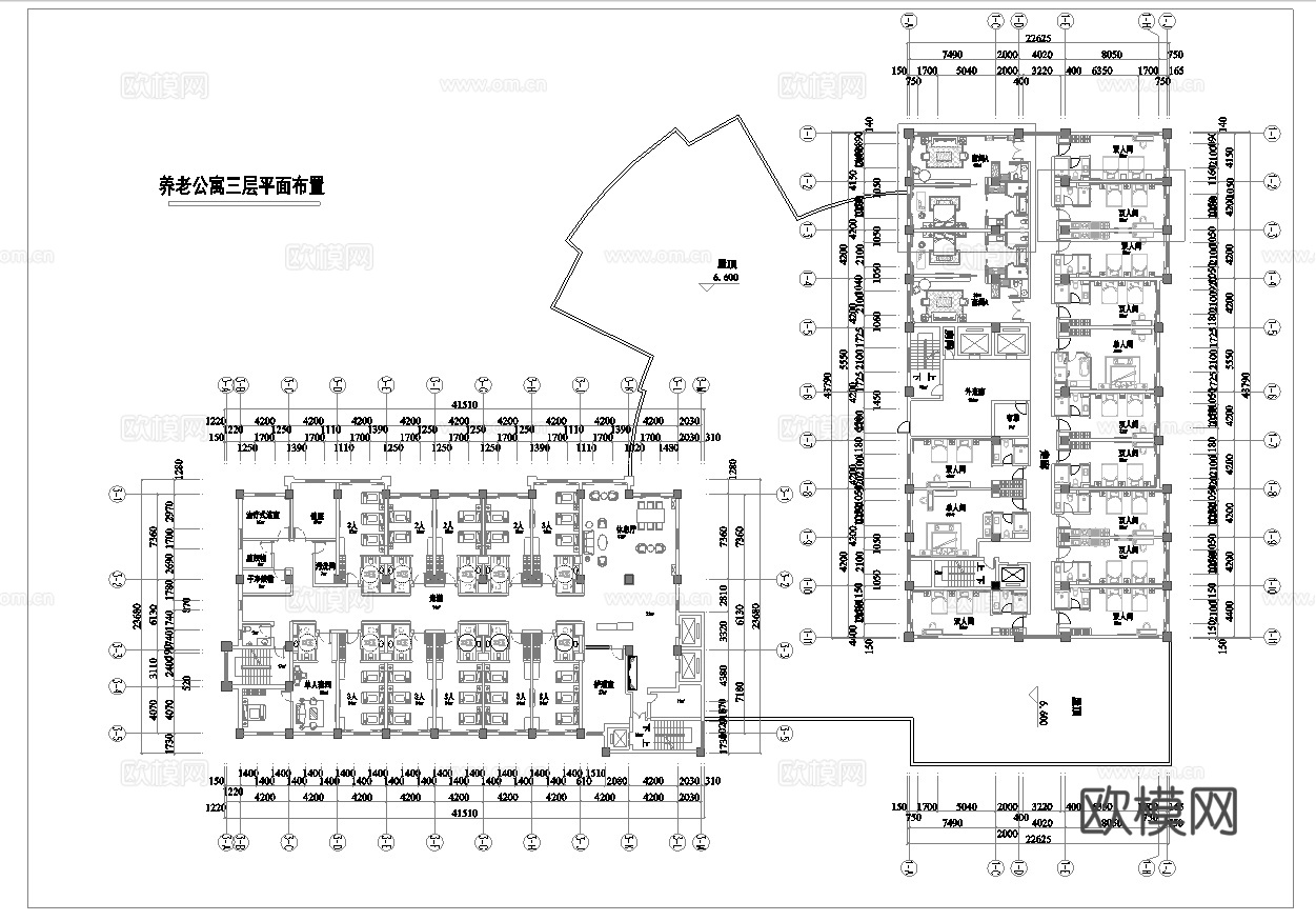 六层养老院 最新平面施工图设计cad施工图