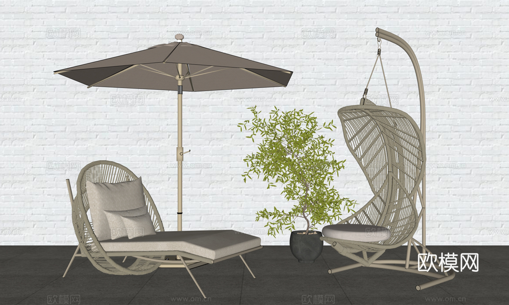 户外休闲吊椅躺椅su模型