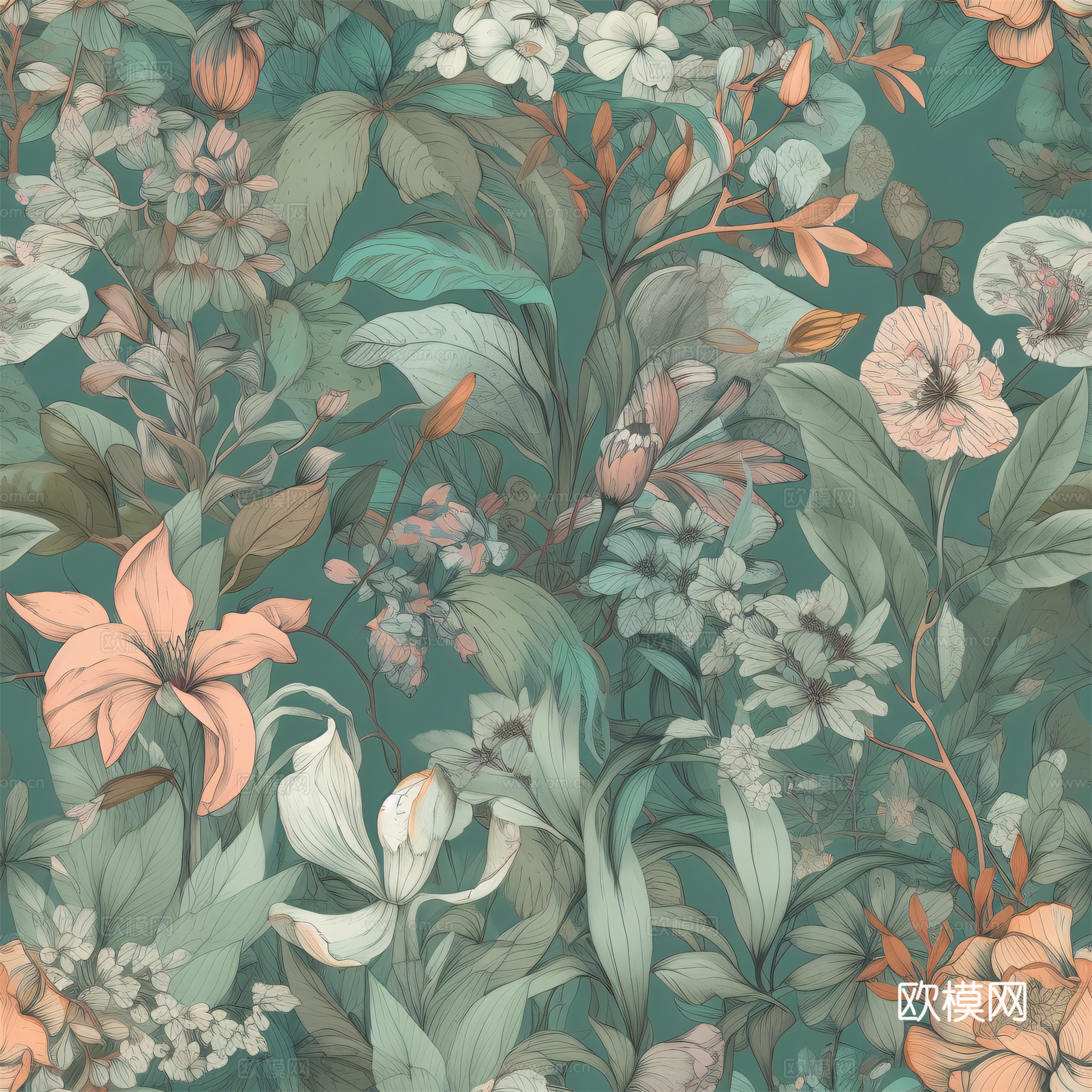 复古小清晰森林系植物纹理图案肌理27