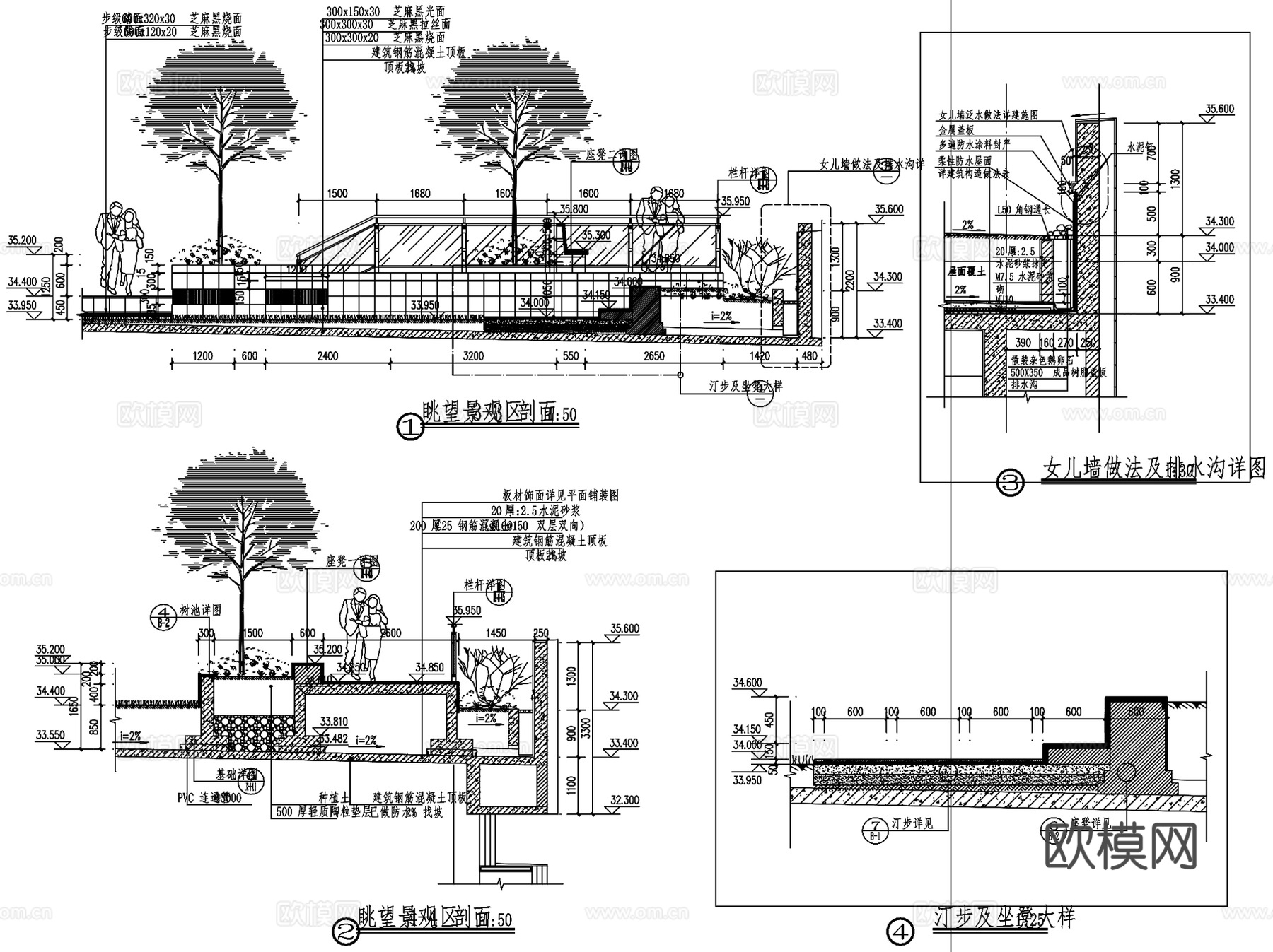 瞭望景观区CAD施工图集cad施工图