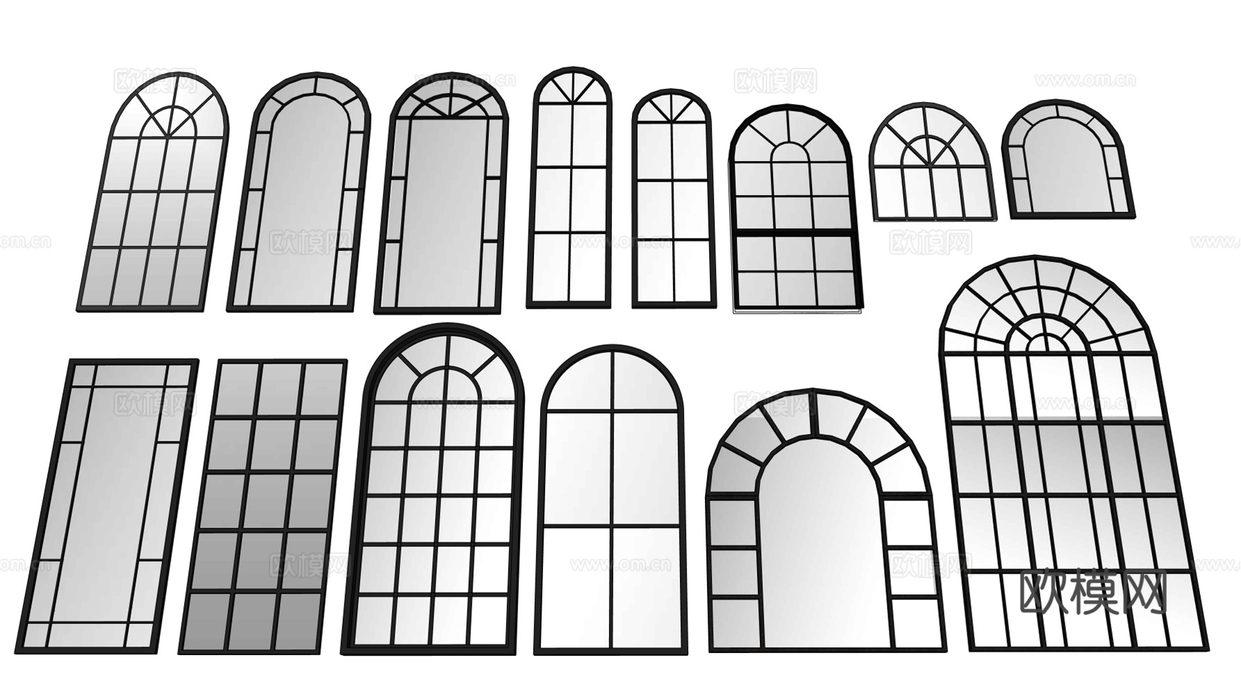 弧形窗 落地窗 平开窗su模型