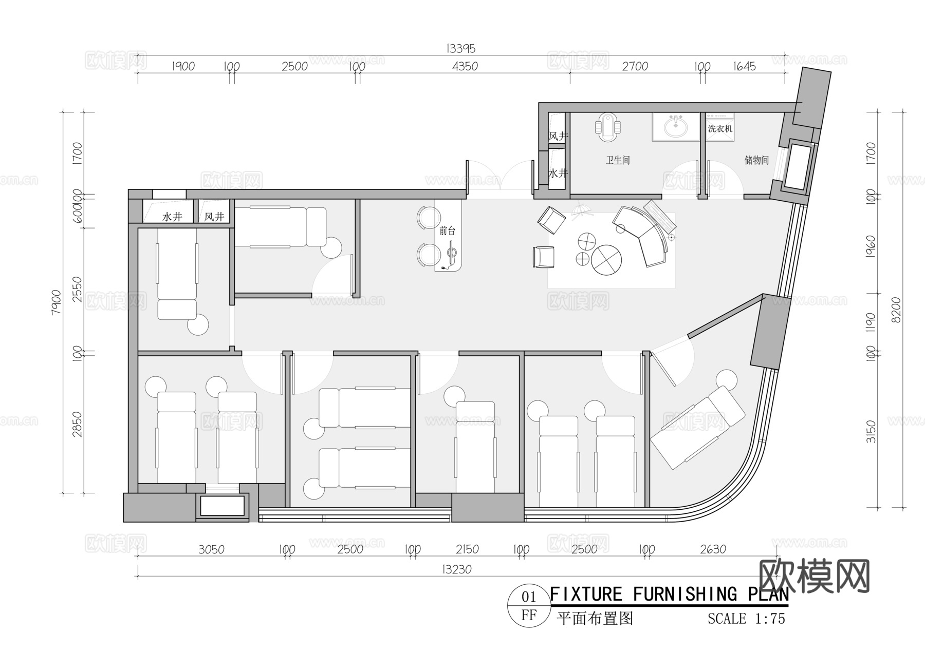 spa美容院平面布置图cad施工图