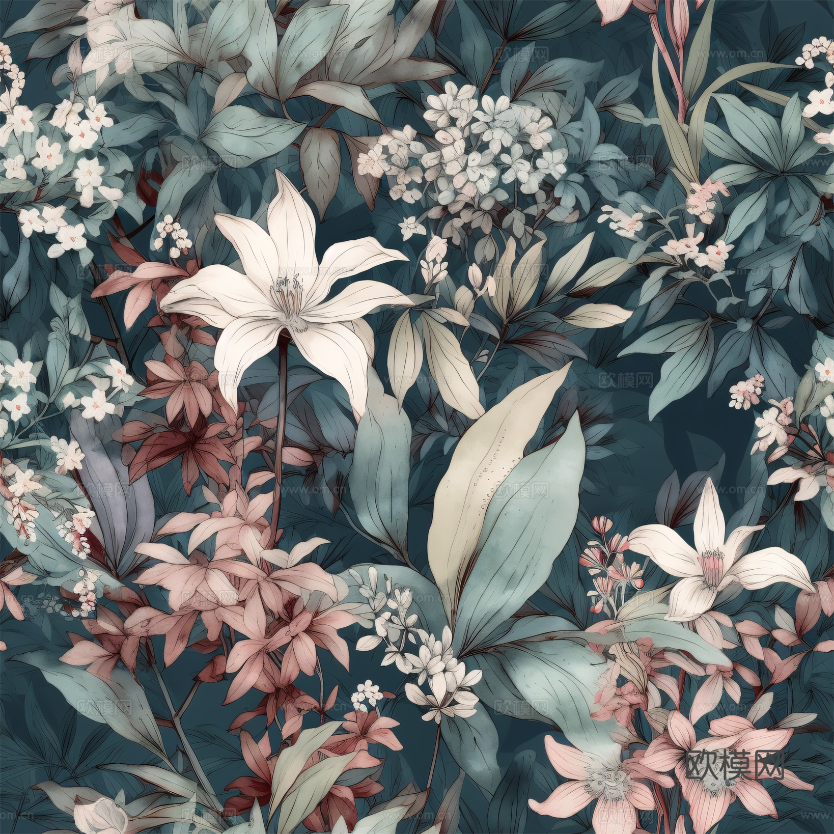 复古小清晰森林系植物纹理图案肌理16