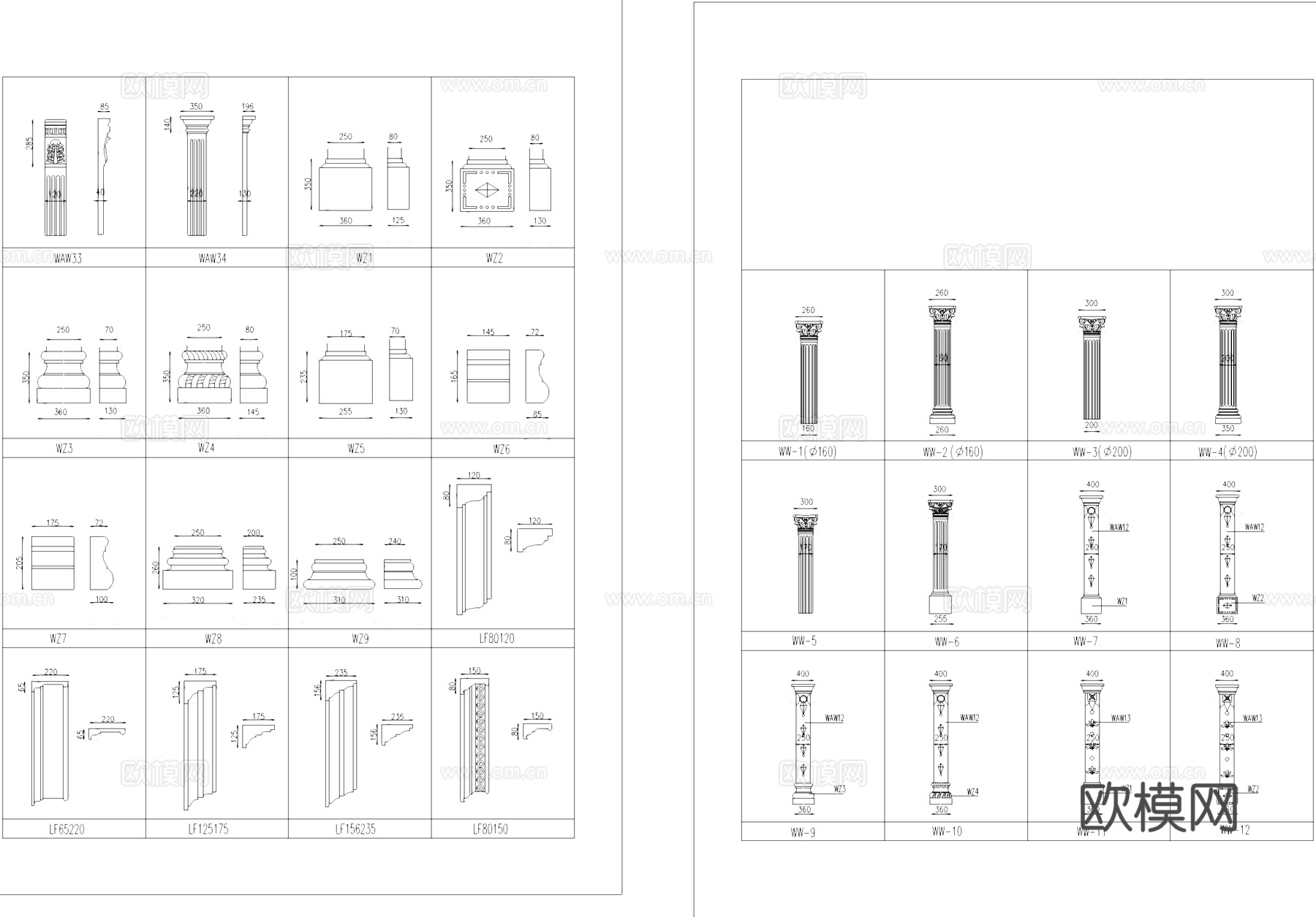 罗马柱式柱头CAD图块图库cad施工图