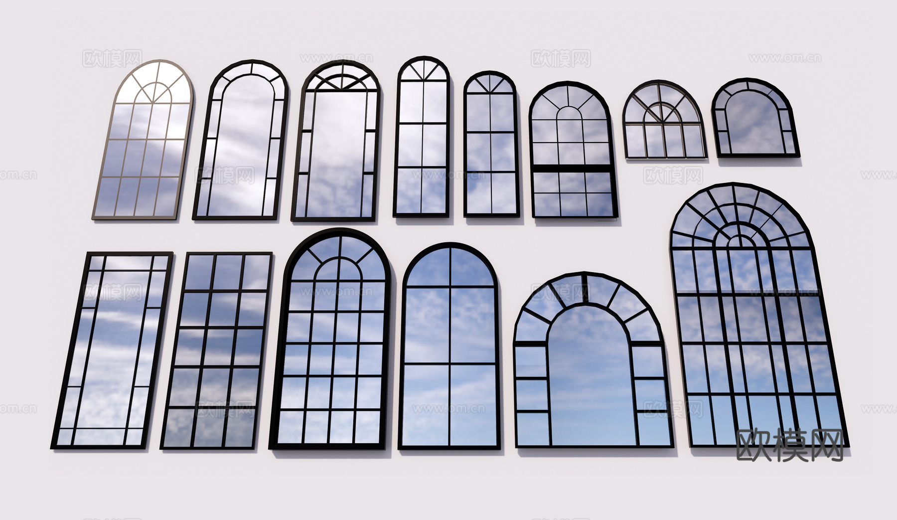 弧形窗 落地窗 平开窗su模型