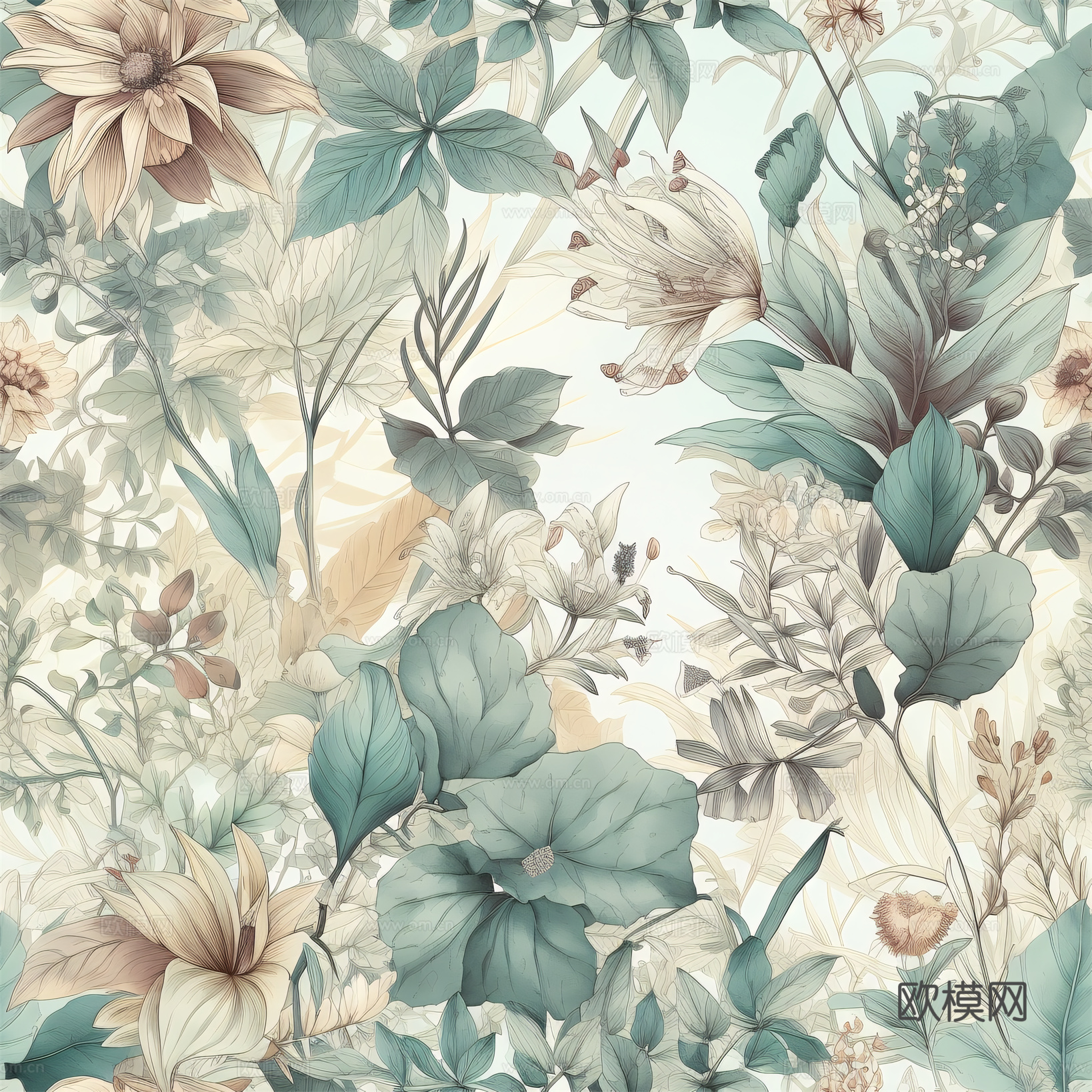 复古小清晰森林系植物纹理图案肌理48