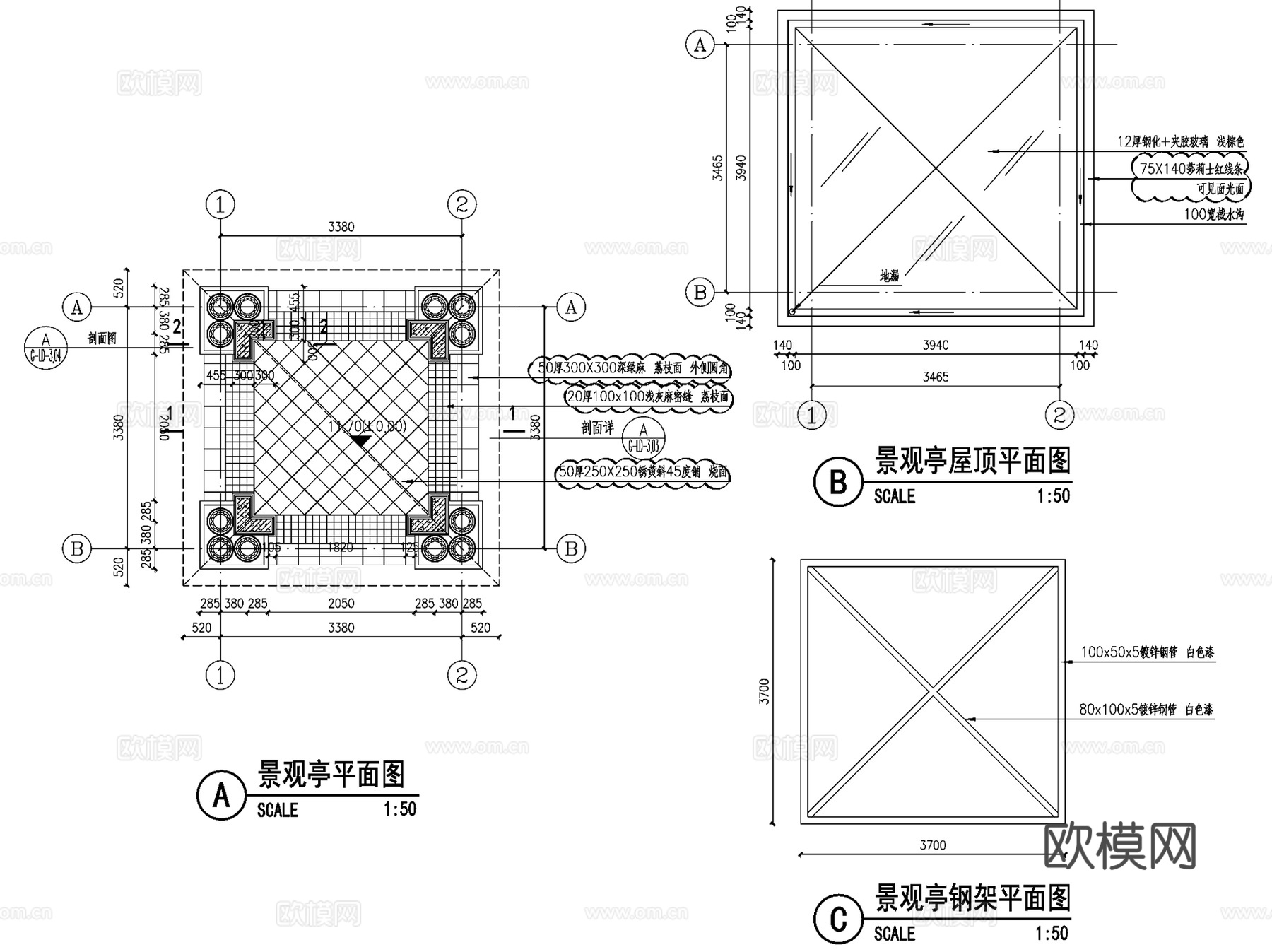 欧式新古典八角亭景观亭CAD施工图cad施工图