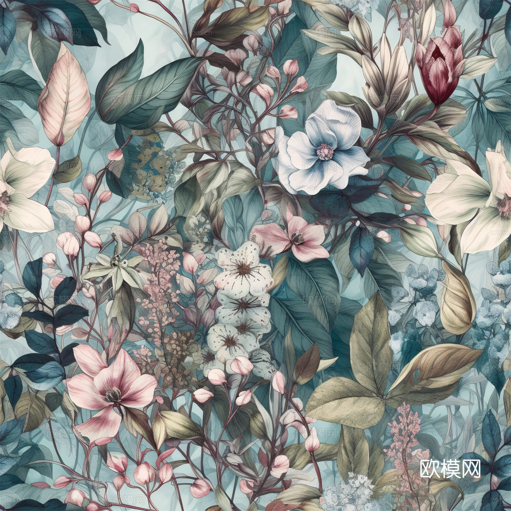 复古小清晰森林系植物纹理图案肌理21