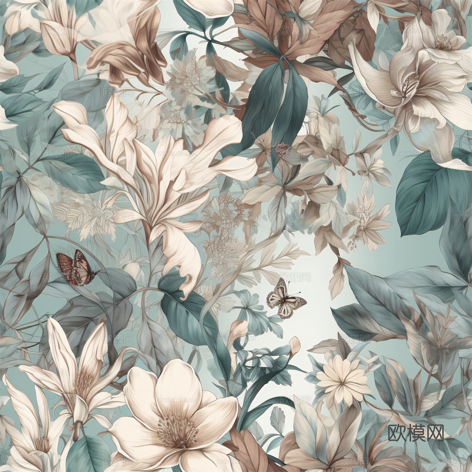 复古小清晰森林系植物纹理图案肌理20