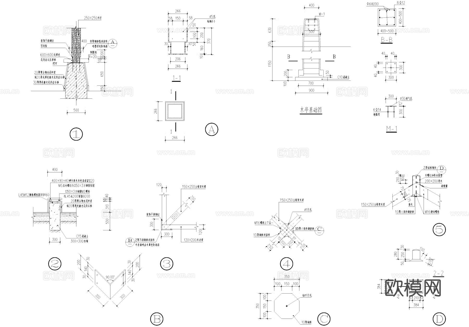 木构架休闲景观亭CAD施工详图cad施工图