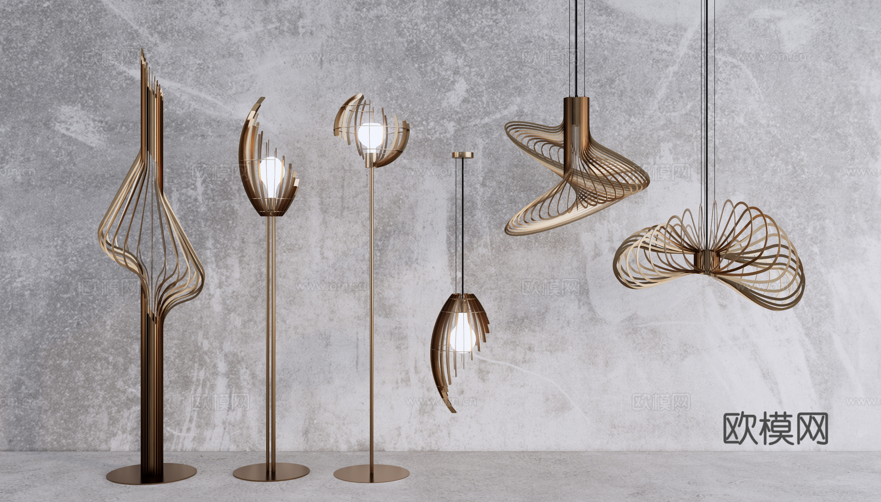 异形落地灯 异形吊灯 金属落地灯 灯具组合su模型