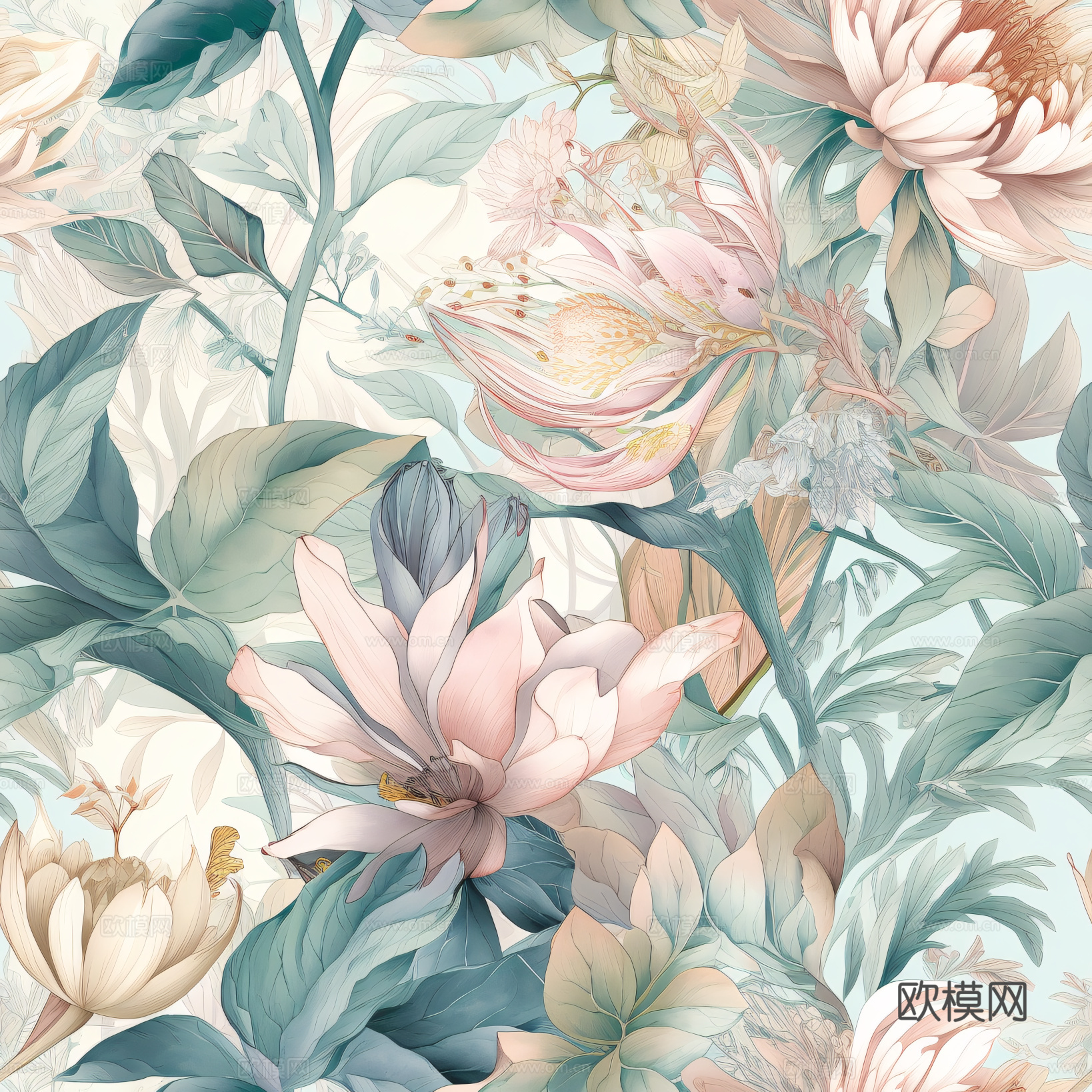 复古小清晰森林系植物纹理图案肌理46