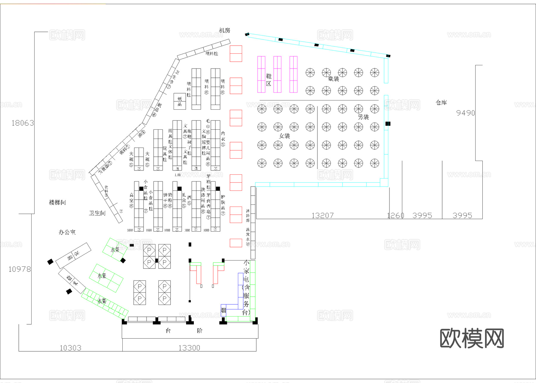 大型超市 最新平面施工图设计cad施工图