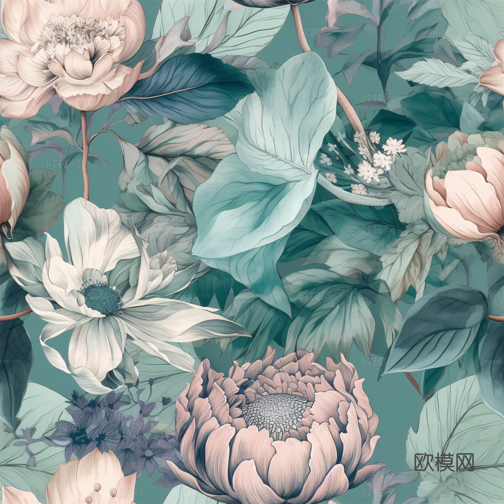 复古小清晰森林系植物纹理图案肌理11