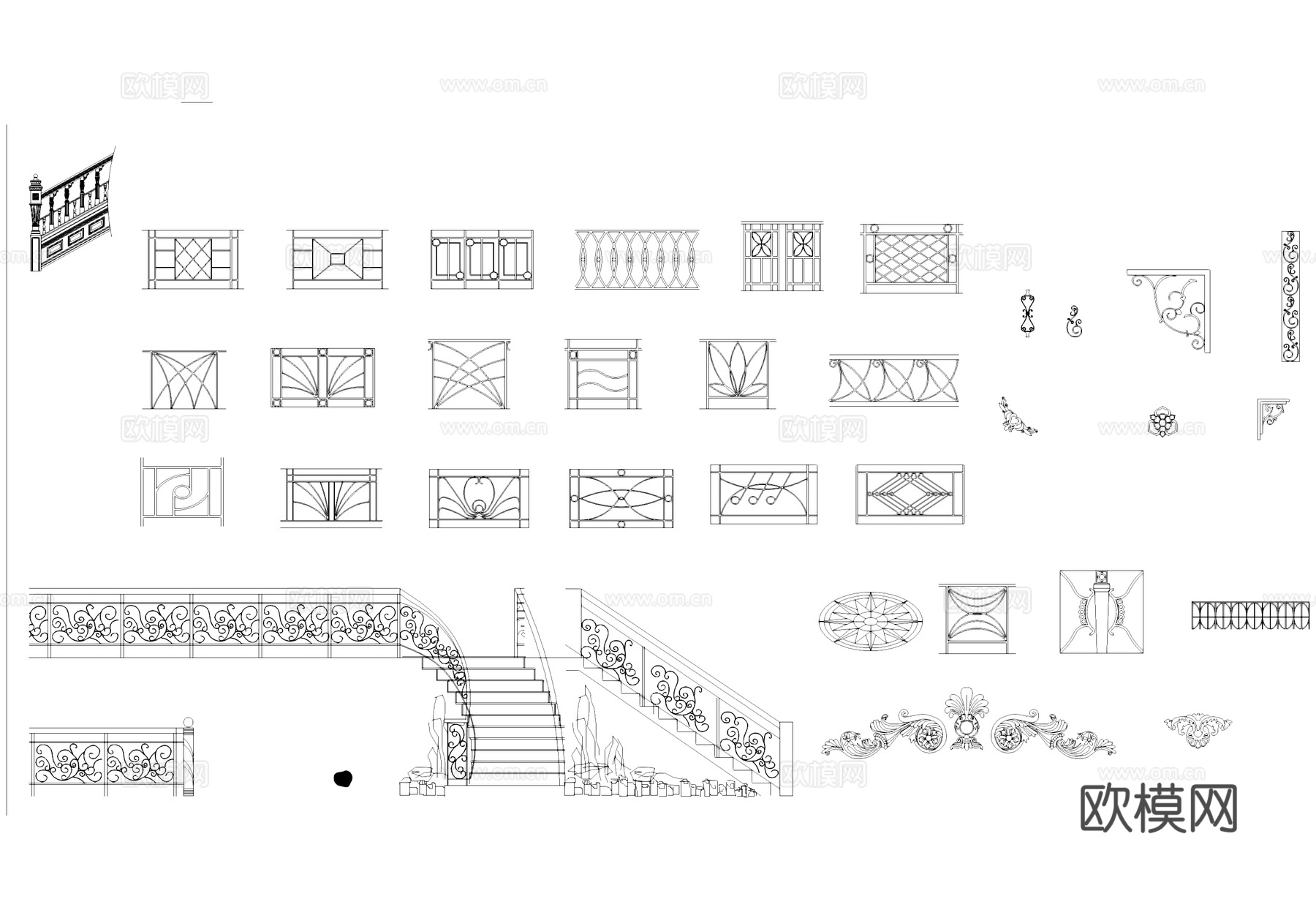 铁艺楼梯栏杆CAD图库cad施工图