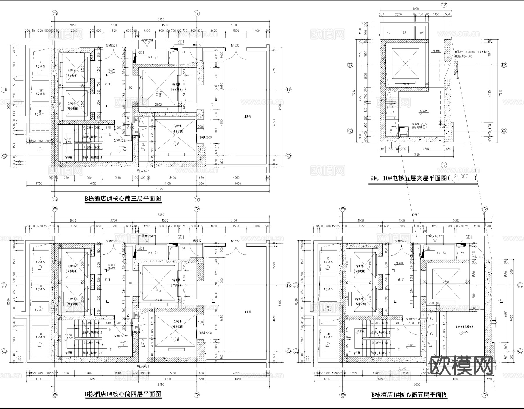酒店核心筒建筑平面CAD施工图cad施工图