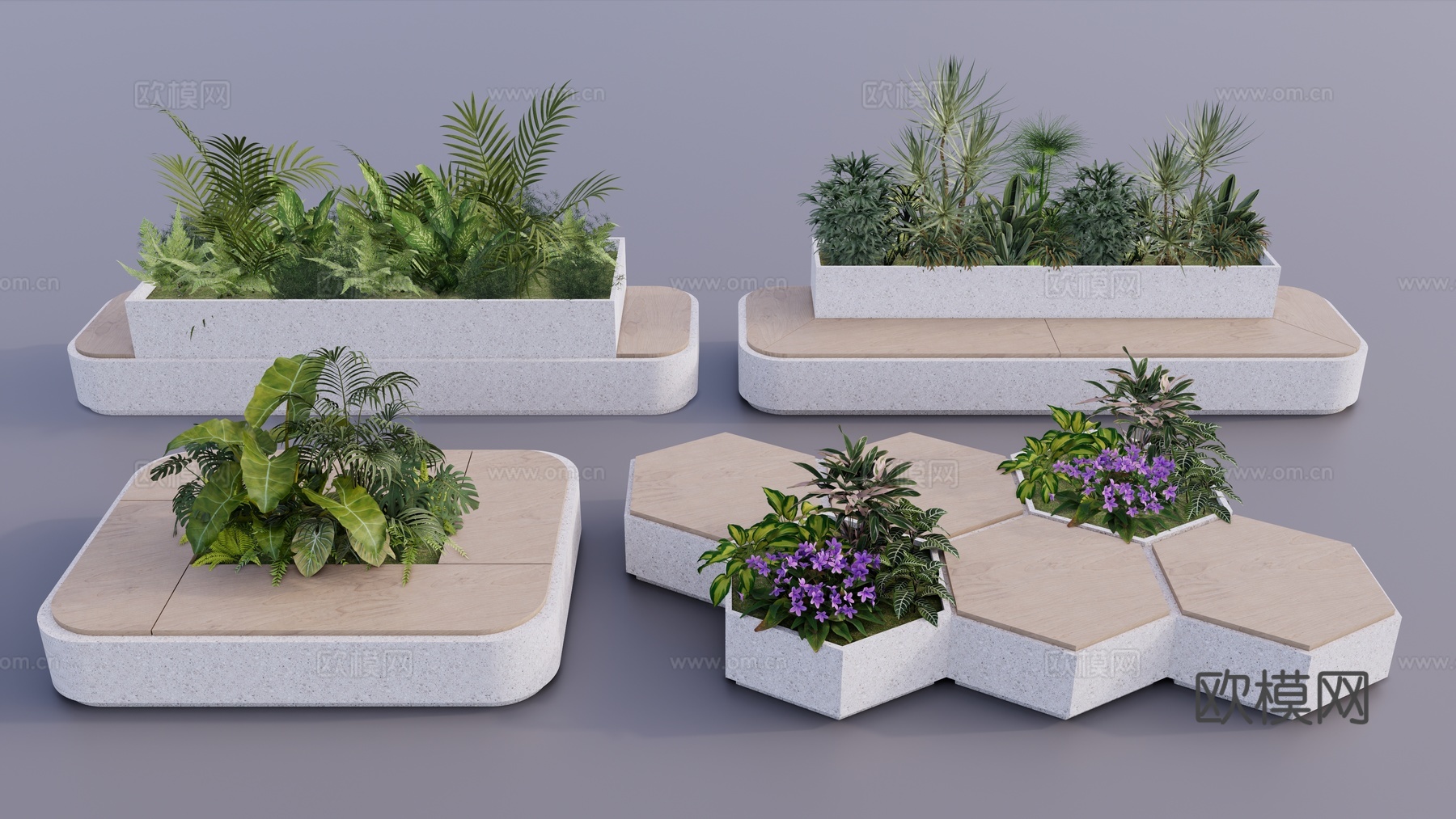 景观座椅 树池座椅 公共座椅 户外休闲椅凳 植物组合su模型
