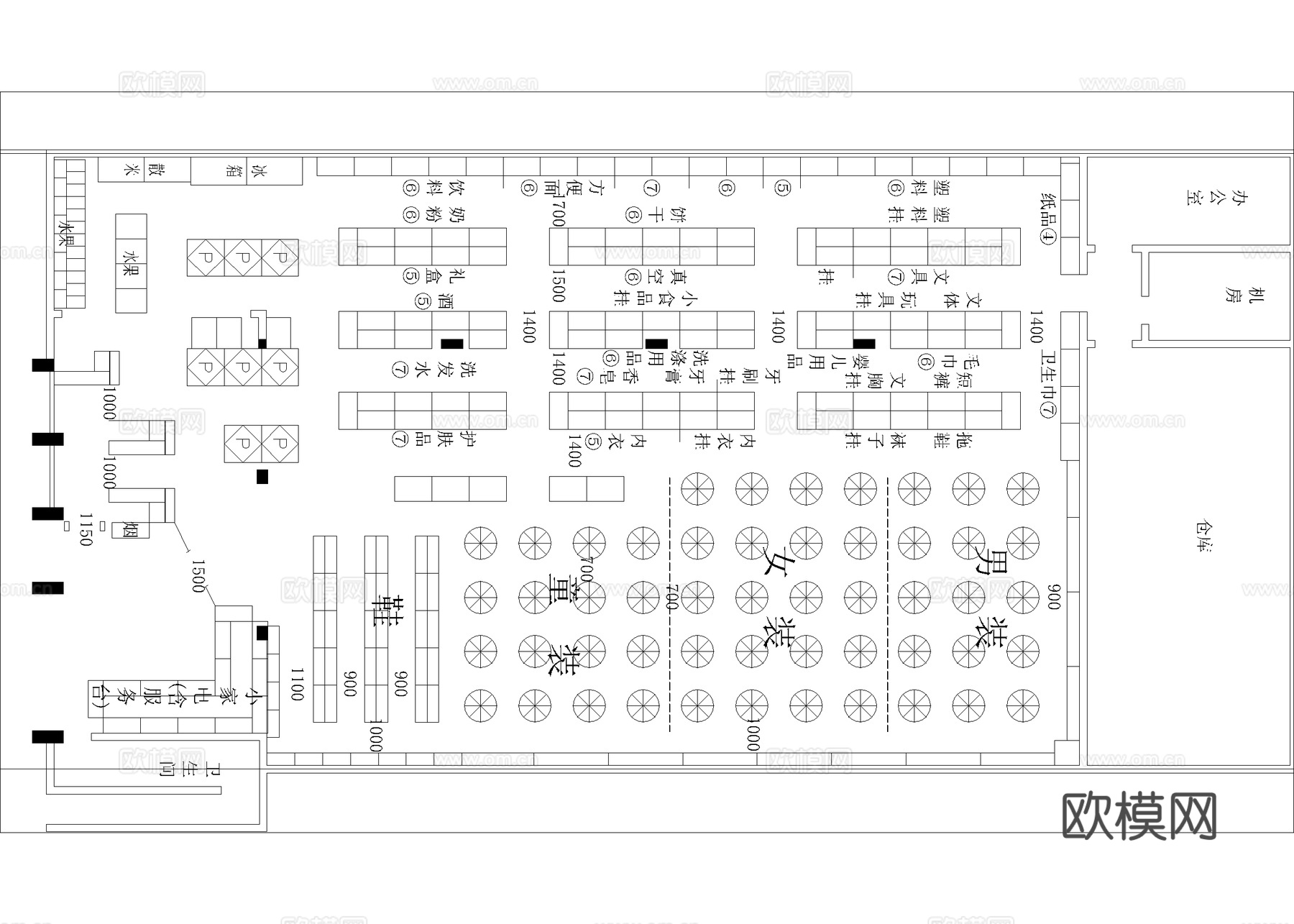 大型超市 最新平面施工图设计cad施工图