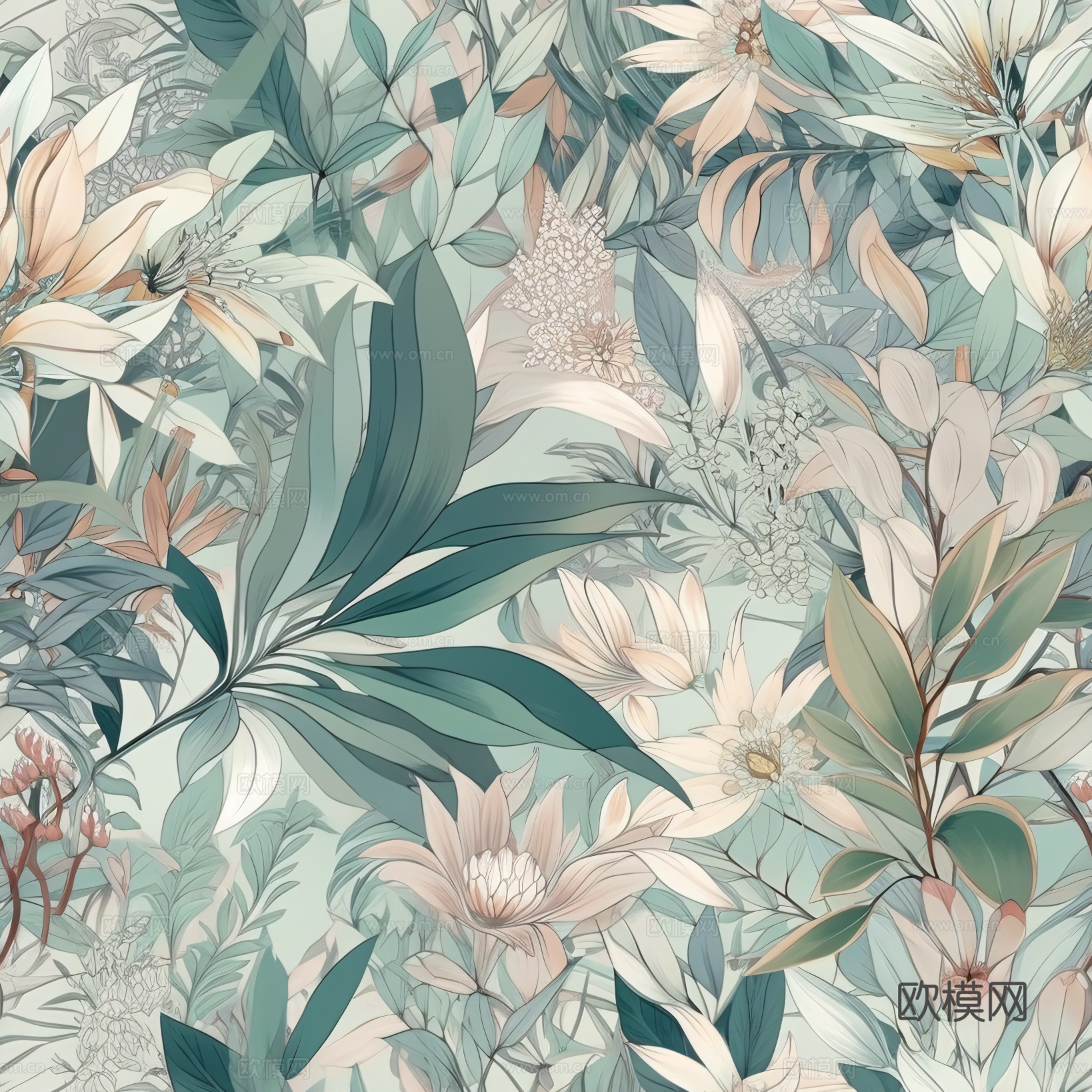 复古小清晰森林系植物纹理图案肌理25