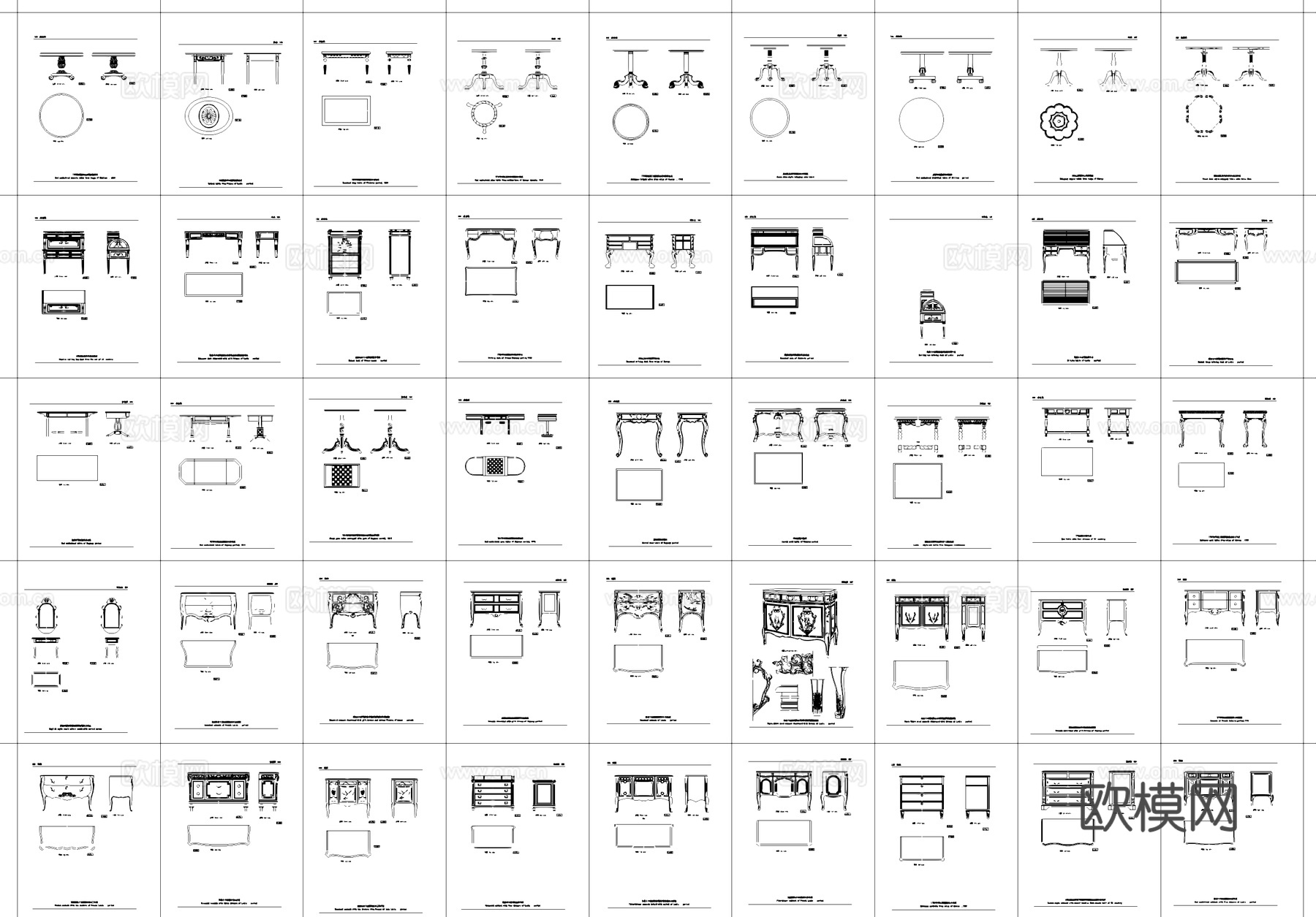欧式家具平立面三视图CAD图库cad施工图