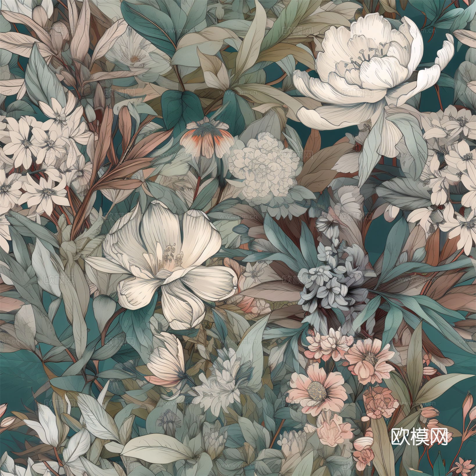 复古小清晰森林系植物纹理图案肌理5