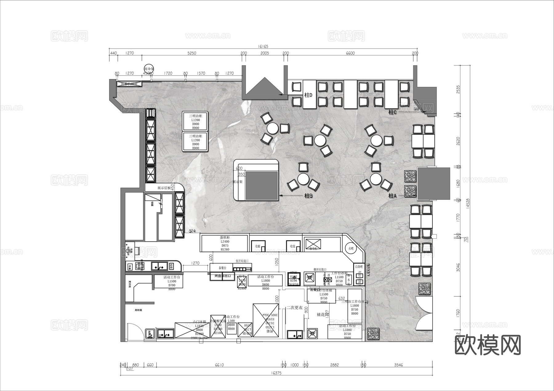 蛋糕面包店  最新平面施工图设计cad施工图