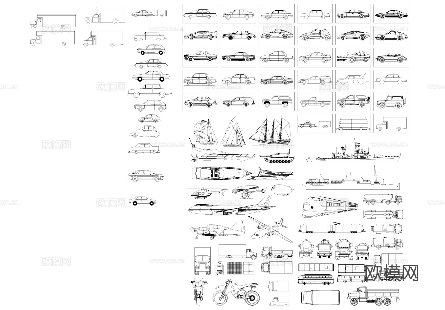 车辆飞机船舶各类交通工具CAD图库cad施工图