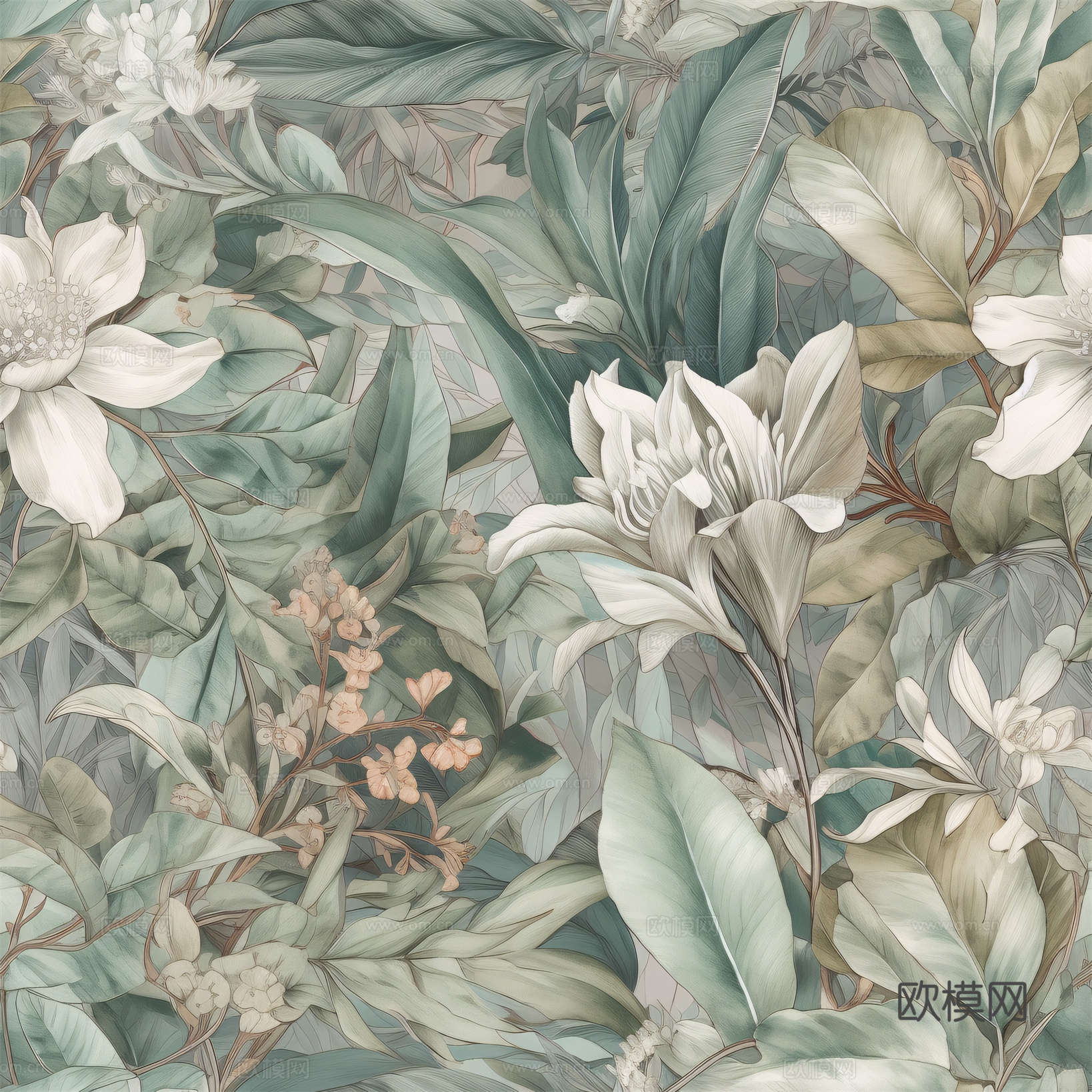 复古小清晰森林系植物纹理图案肌理31