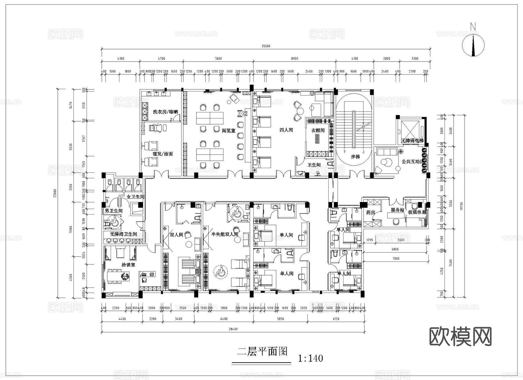 两层养老院 最新平面施工图设计cad施工图