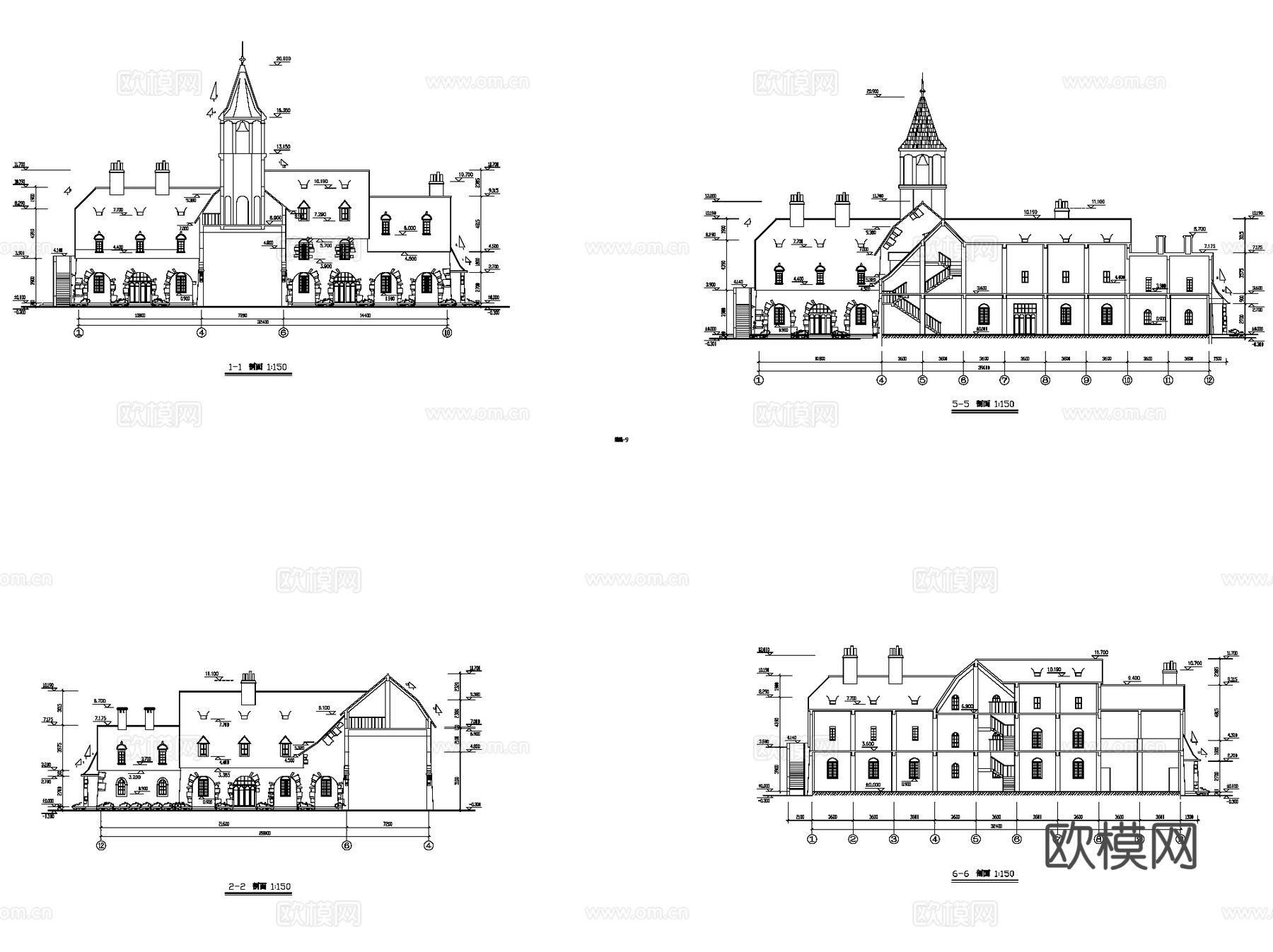 欧式艺术钟楼酒吧建筑CAD施工图cad施工图