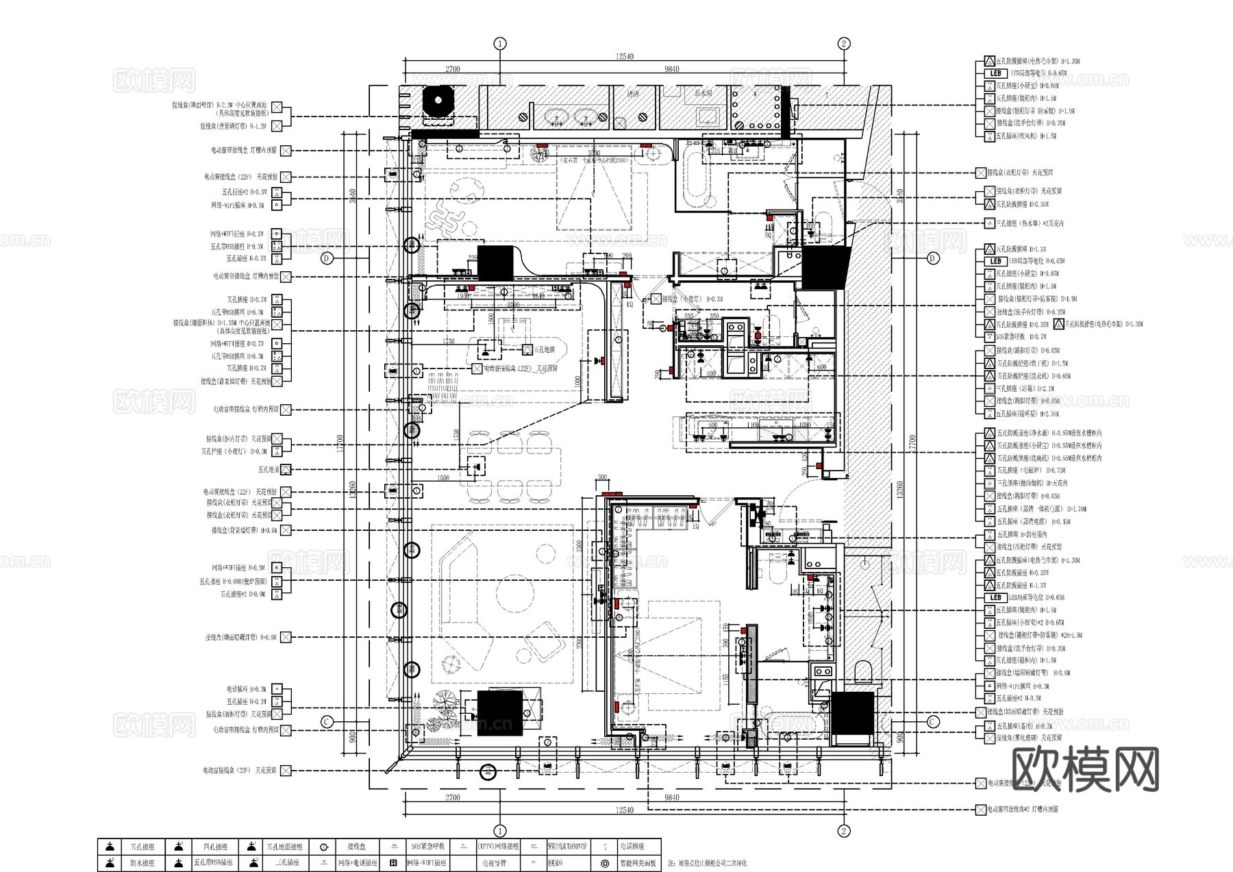 150㎡大平层全套施工图   CAD家装施工图   样板房公cad施工图