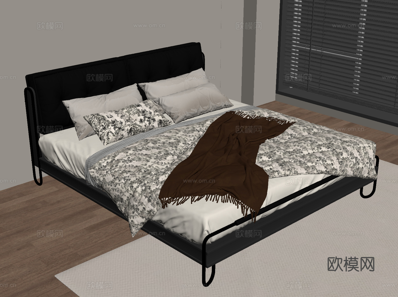 法式复古双人床su模型