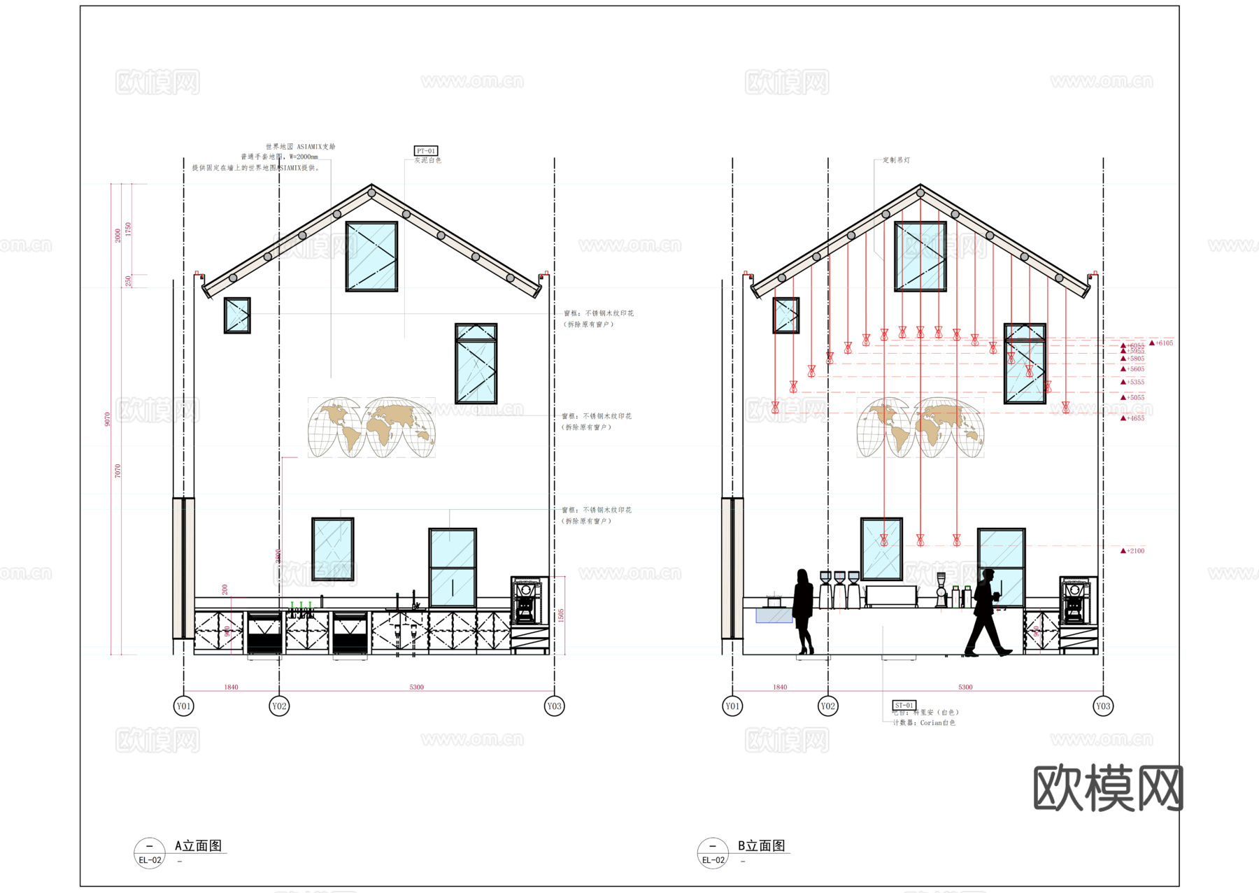 %咖啡全套施工图cad施工图