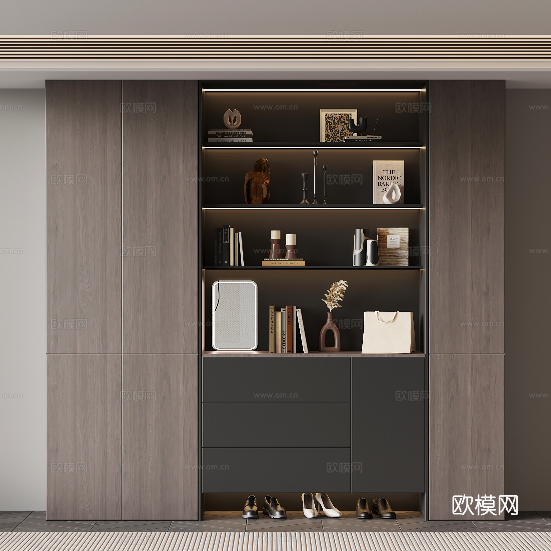 现代意式书柜su模型