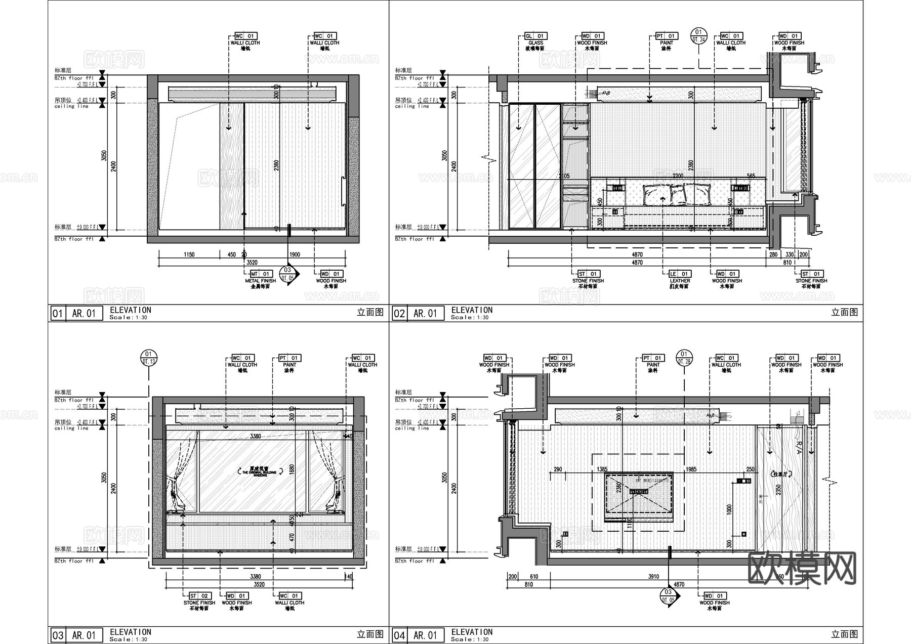 173㎡四居室大平层全套施工图   CAD家装施工图   样cad施工图