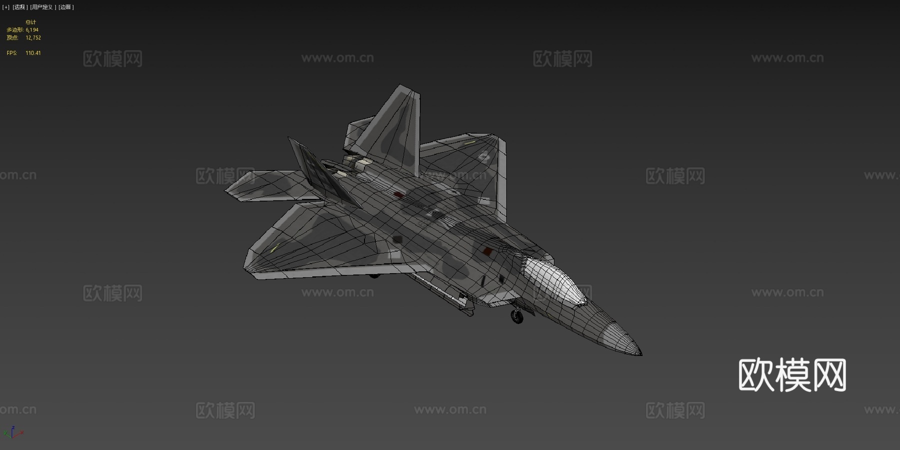 低多边形一 一美国空军F22A猛禽3d模型下载（渲染图4）