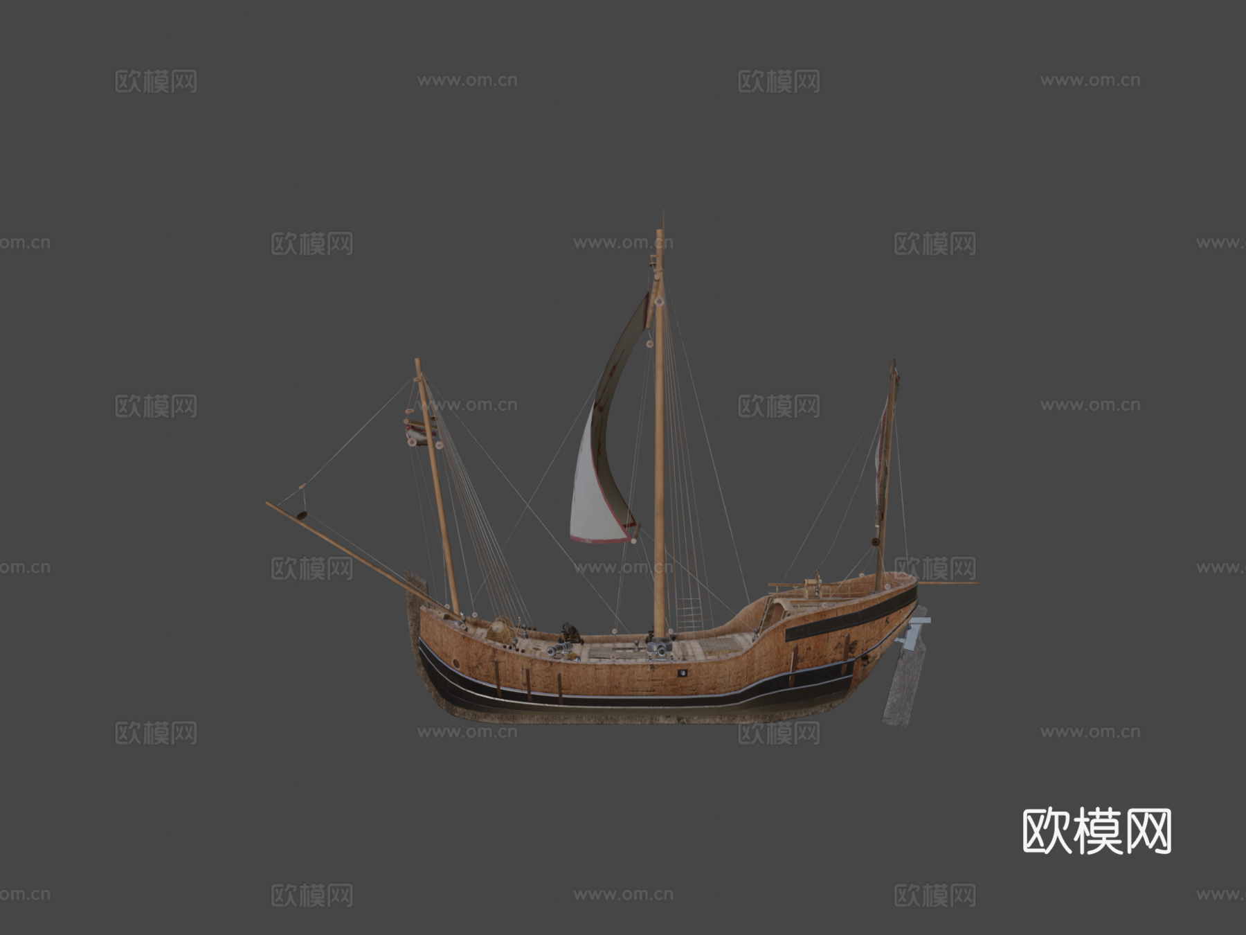 卡拉维尔帆船3d模型下载（渲染图7）