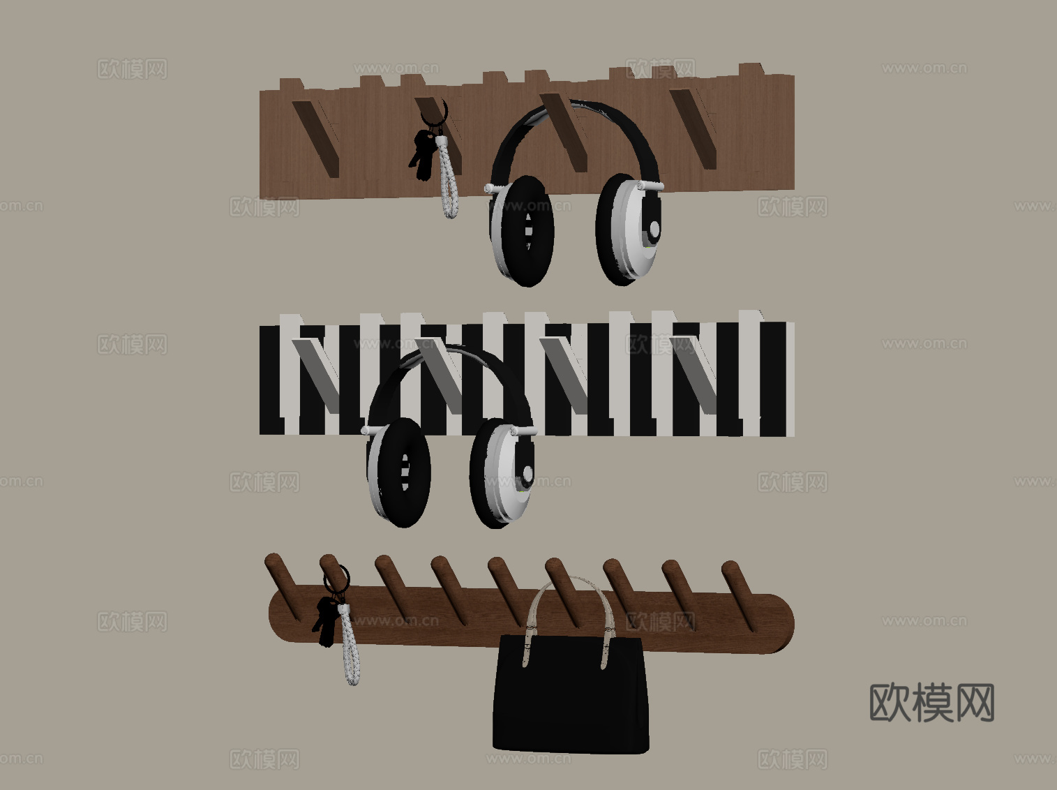 现代中古挂衣钩 钢琴板su模型