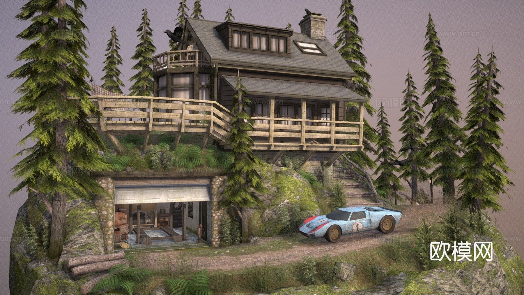 DAE立体  森林独行侠与赛车3d模型下载（渲染图1）