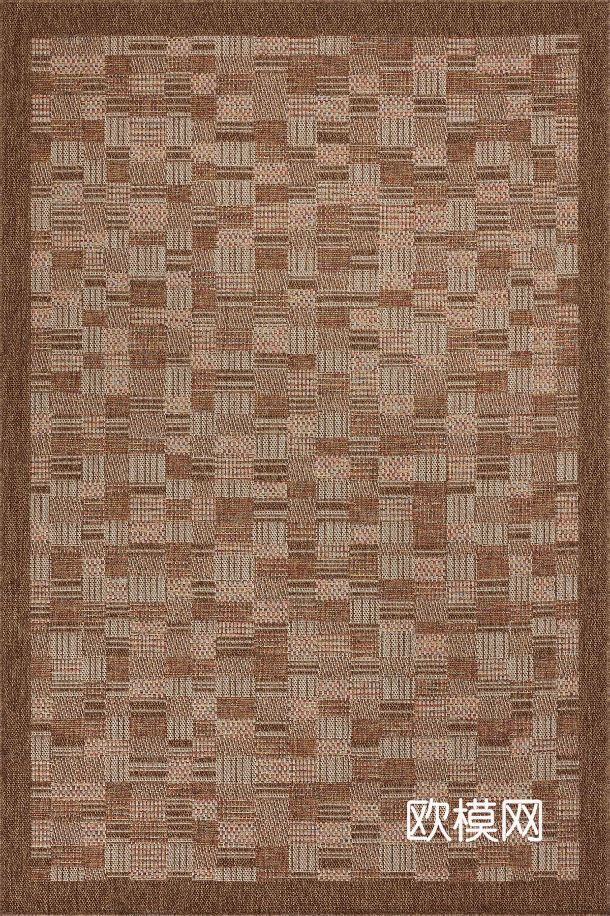 复古中古条纹地毯 橘咔色亚麻地毯贴图