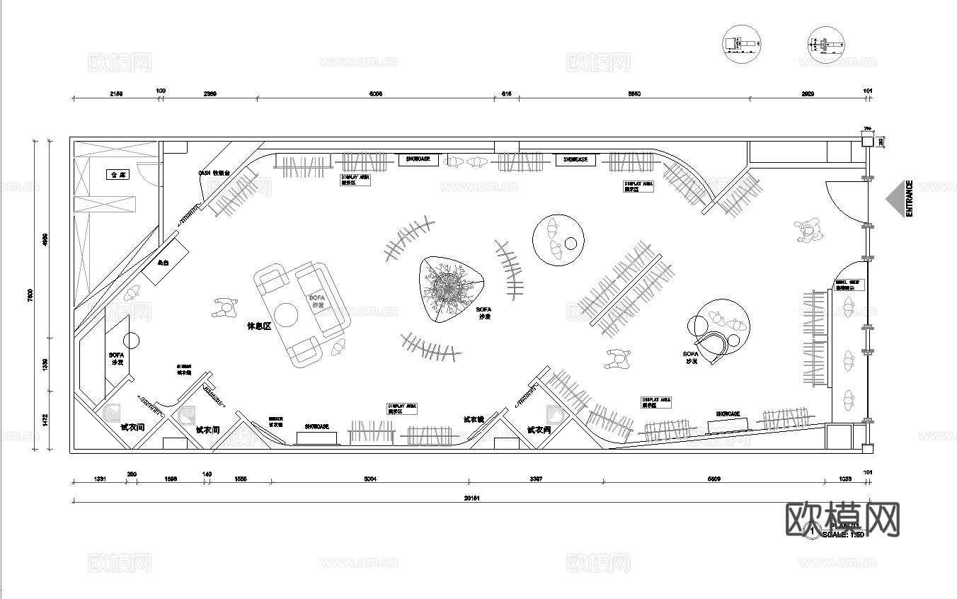 50套男装女装服装店 最新平面施工图设计cad施工图
