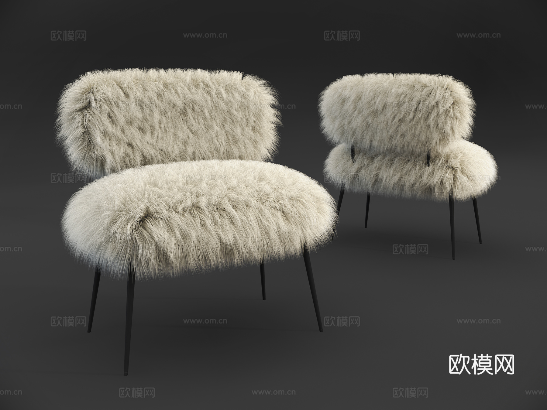 现代简约毛椅 单人椅 单人沙发3d模型下载（渲染图3）