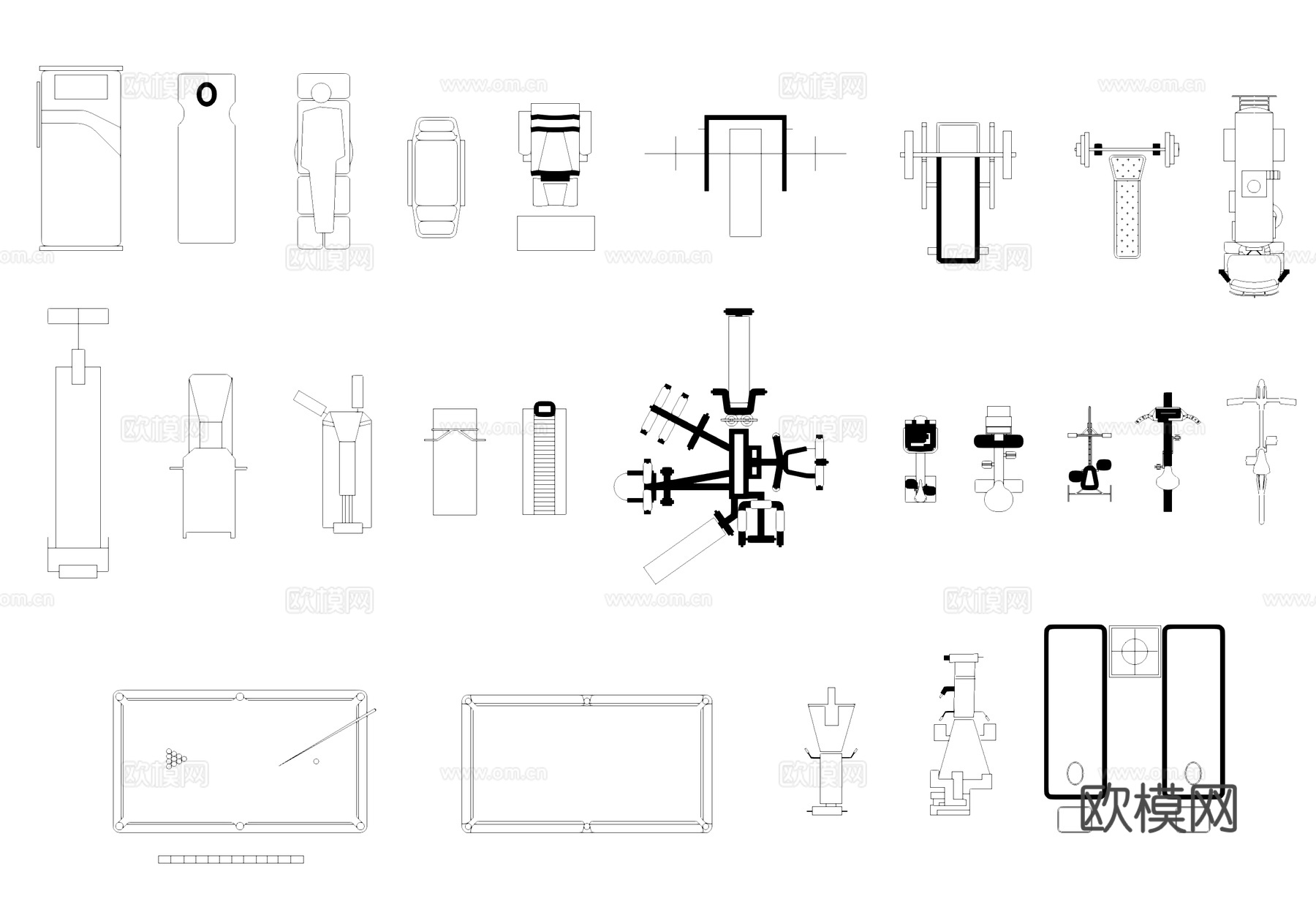 健身家具电器工装CAD图库cad施工图