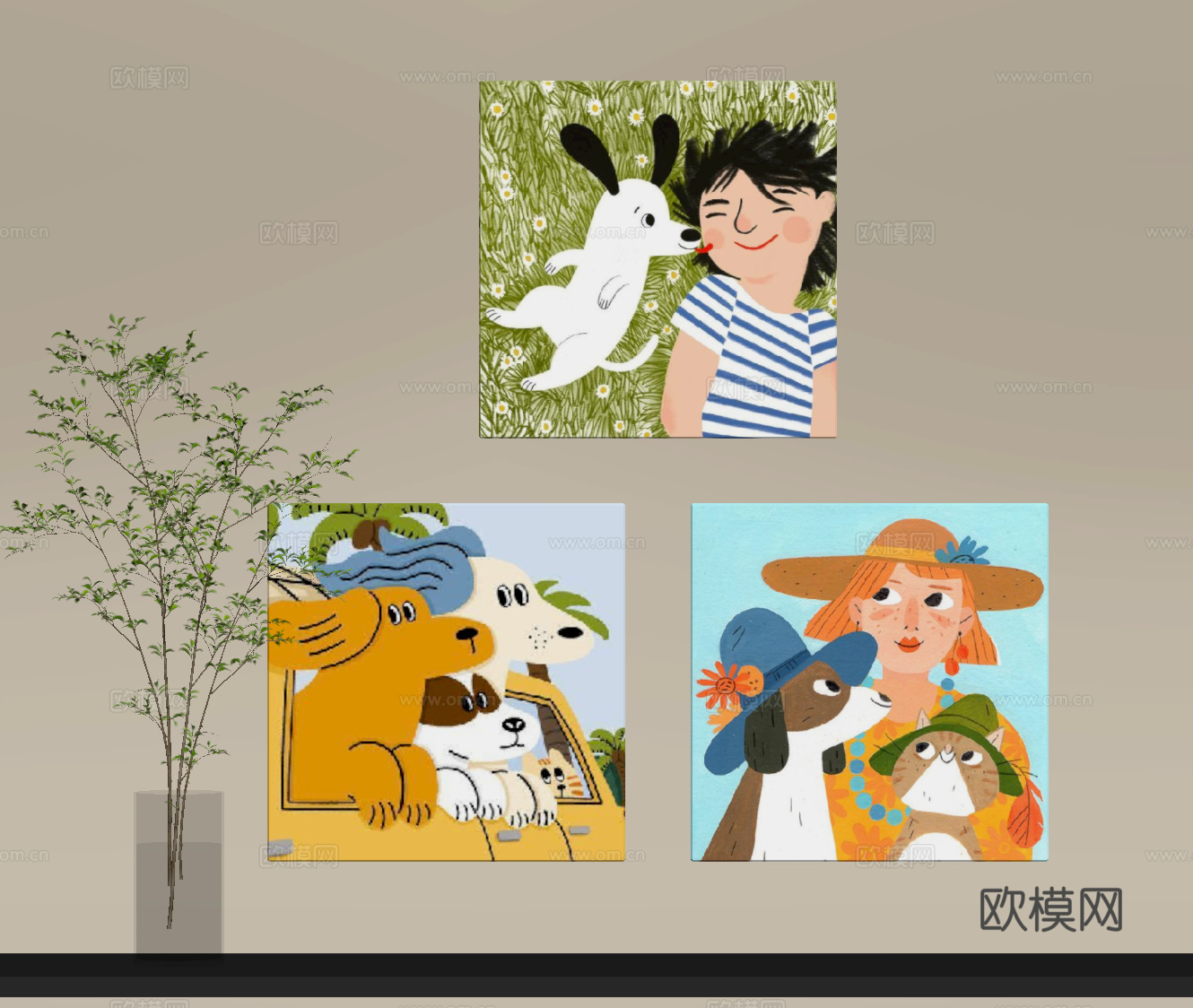 现代挂画 儿童房挂画su模型