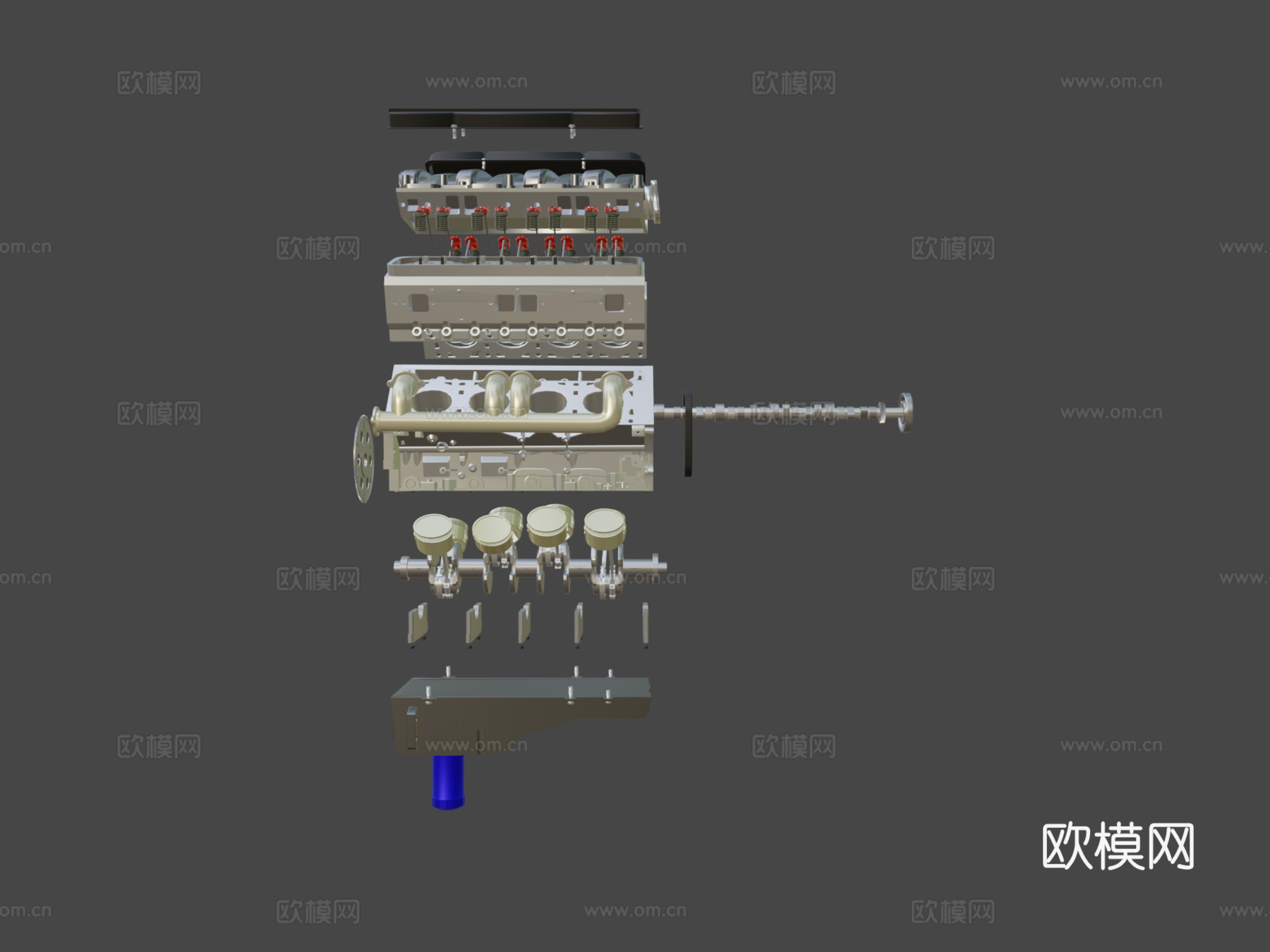 拆解V8引擎缸体3d模型3d模型下载（渲染图7）