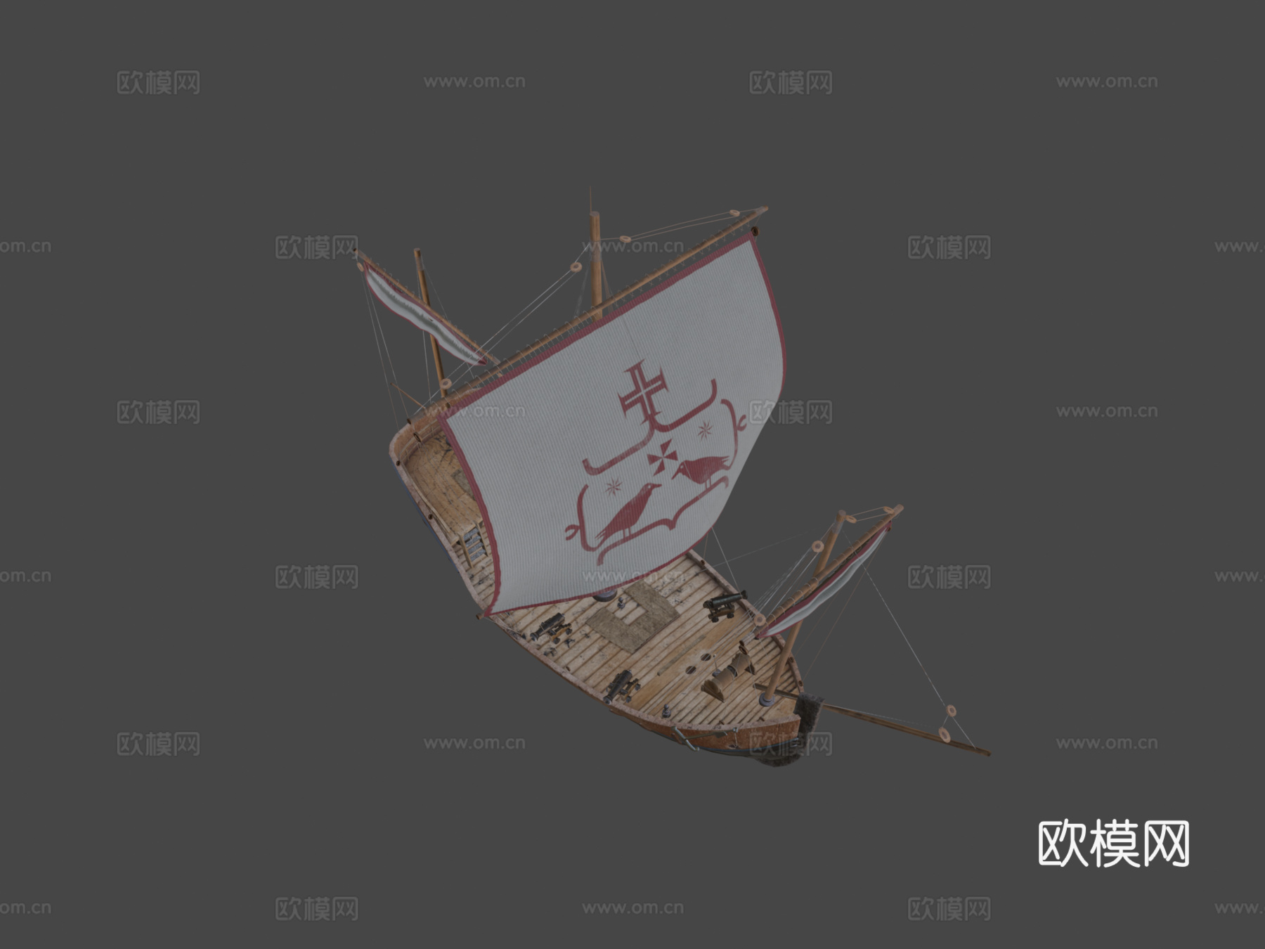 卡拉维尔帆船3d模型下载（渲染图8）