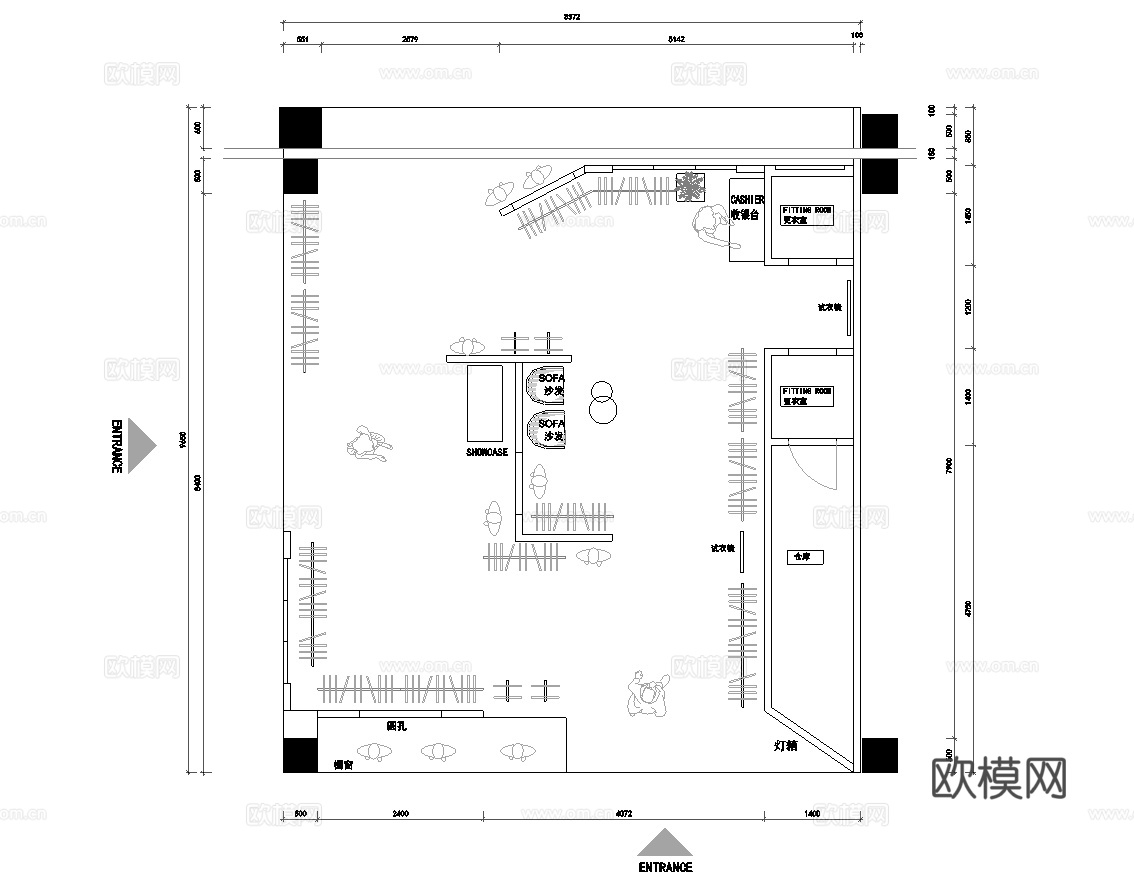 50套男装女装服装店 最新平面施工图设计cad施工图